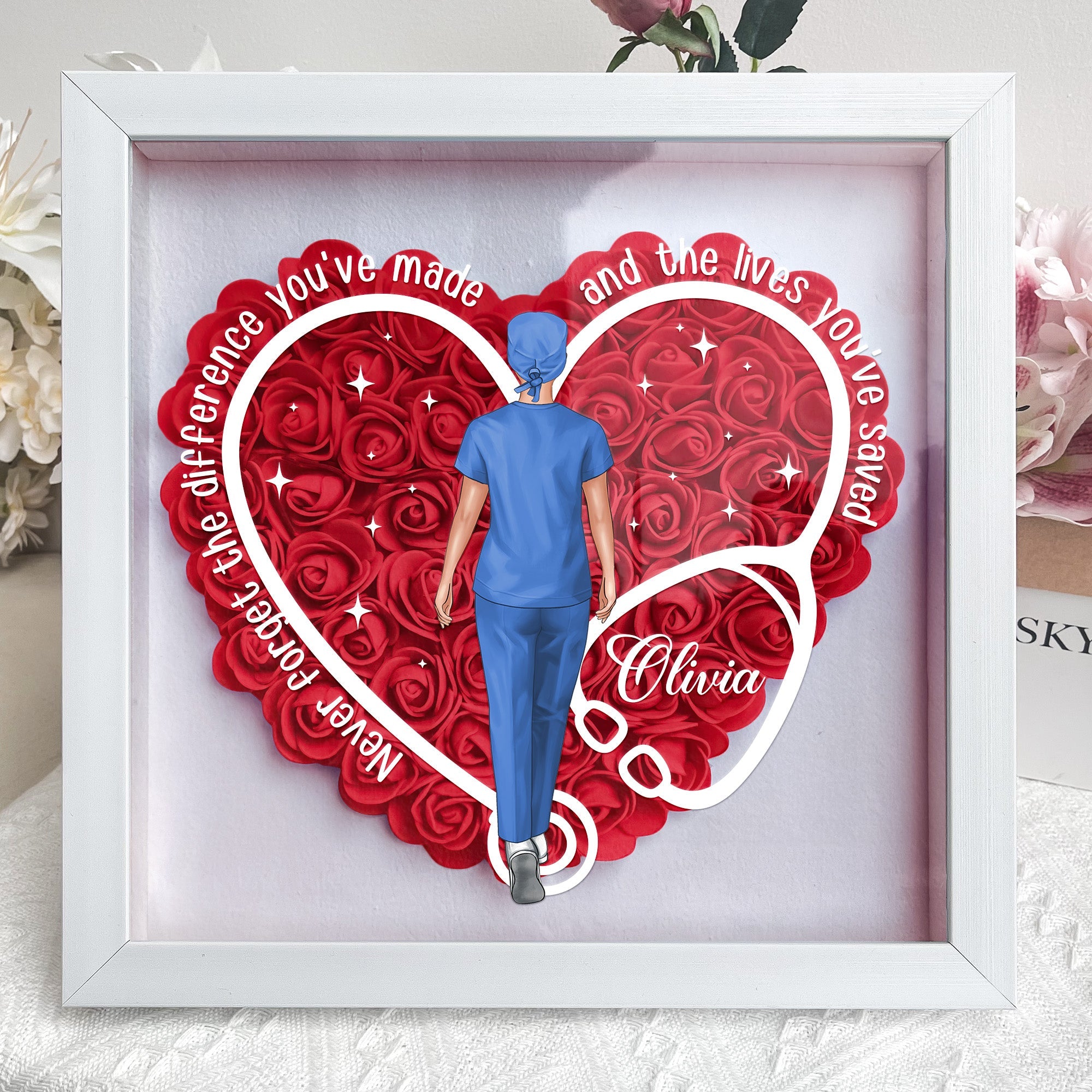 Never Forget The Difference You've Made - Personalized Flower Shadow Box