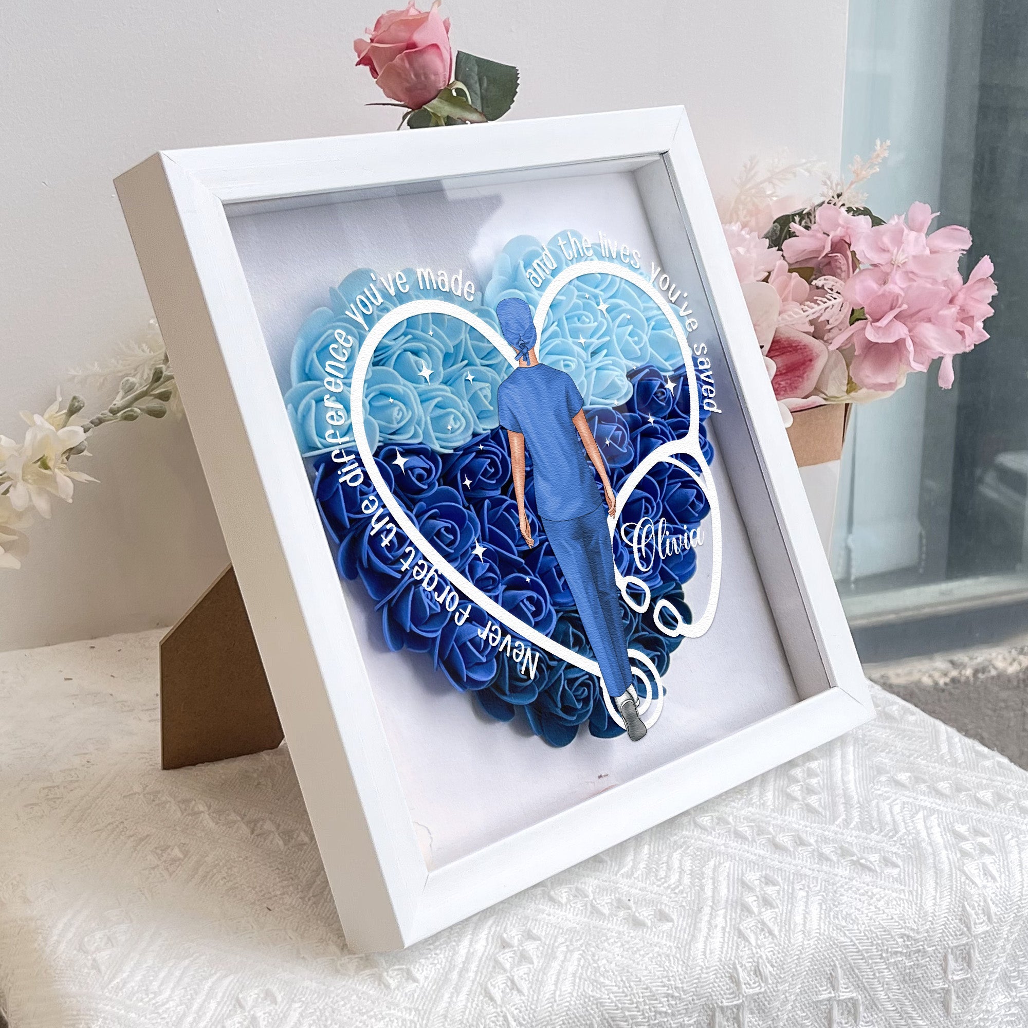 Never Forget The Difference You've Made - Personalized Flower Shadow Box