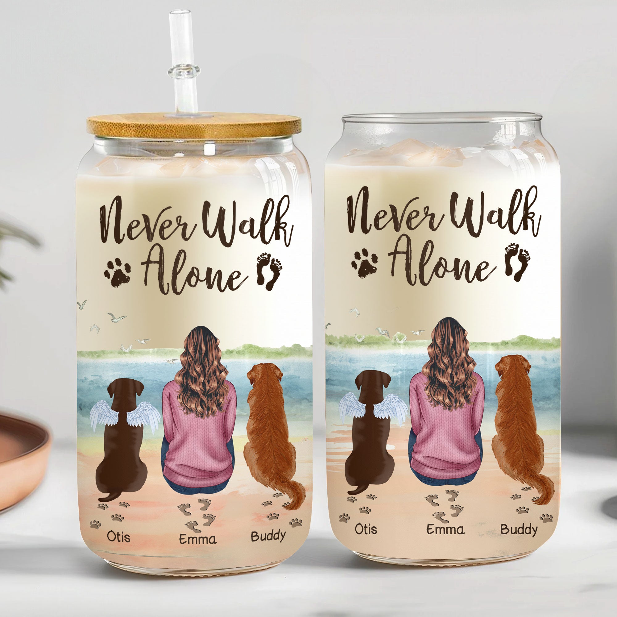 Never Walk Alone - Personalized Clear Glass Cup