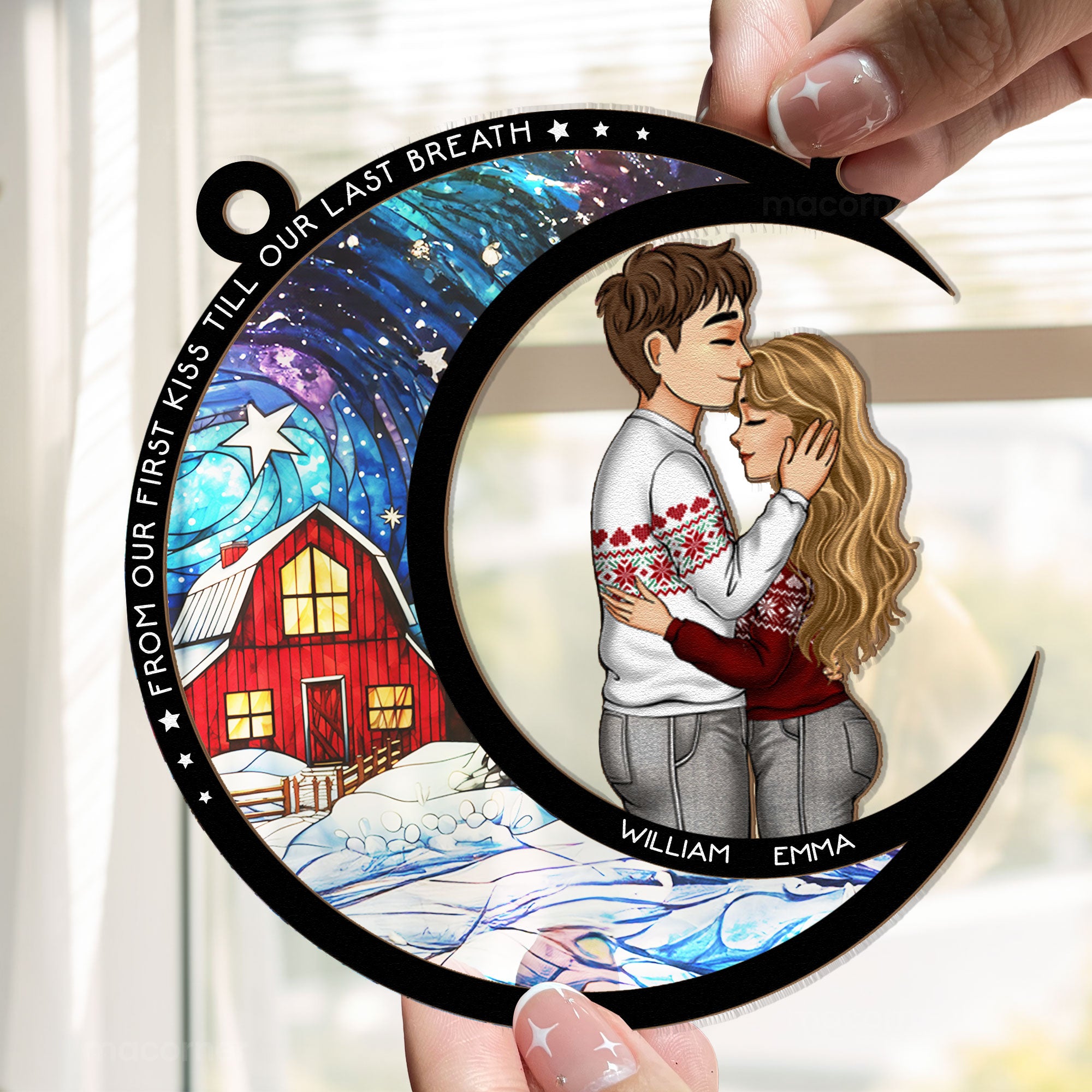 New From Our First Kiss Christmas - Personalized Window Hanging Suncatcher Ornament