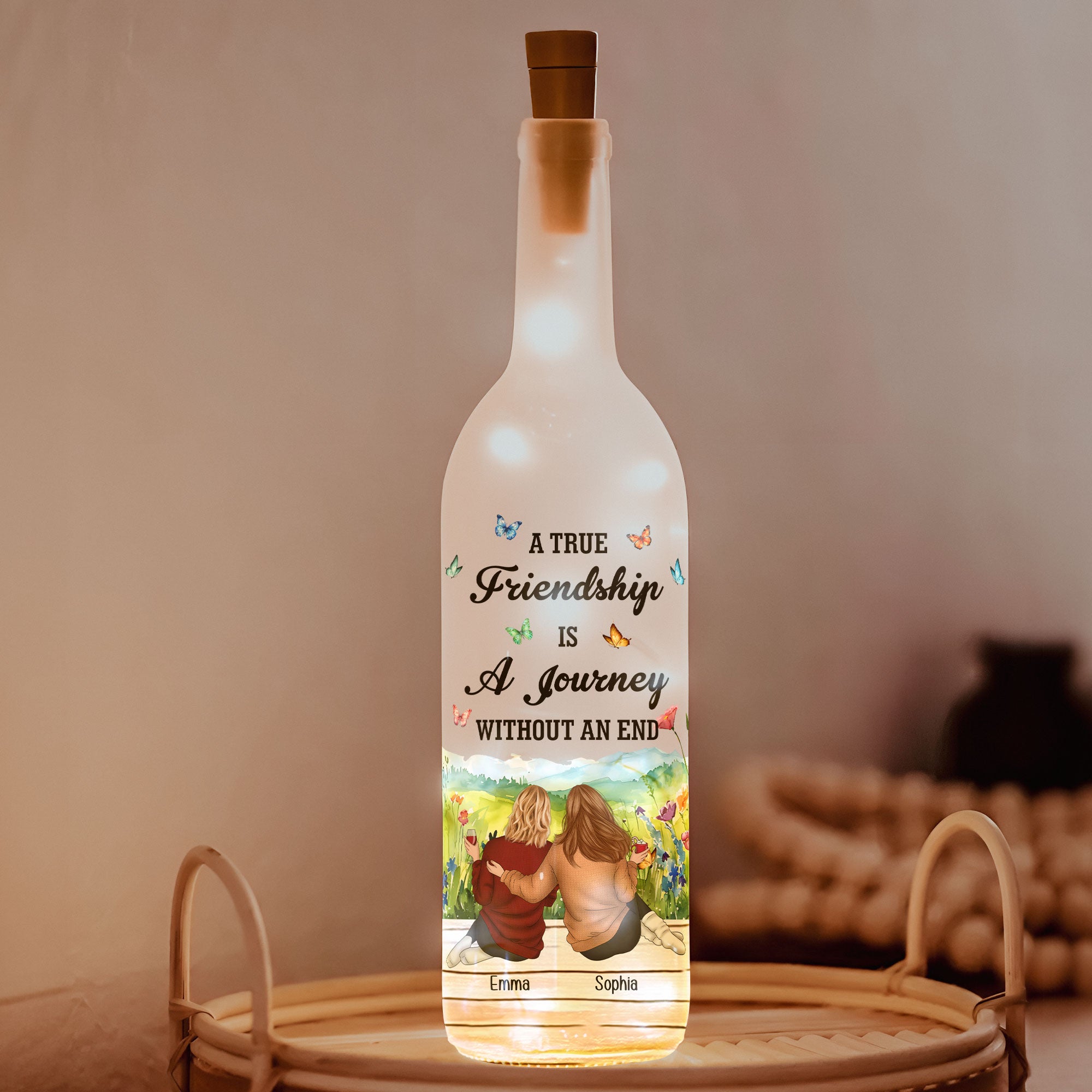 New Version A True Friendship Is A Journey Without An End - Personalized Bottle Lamp