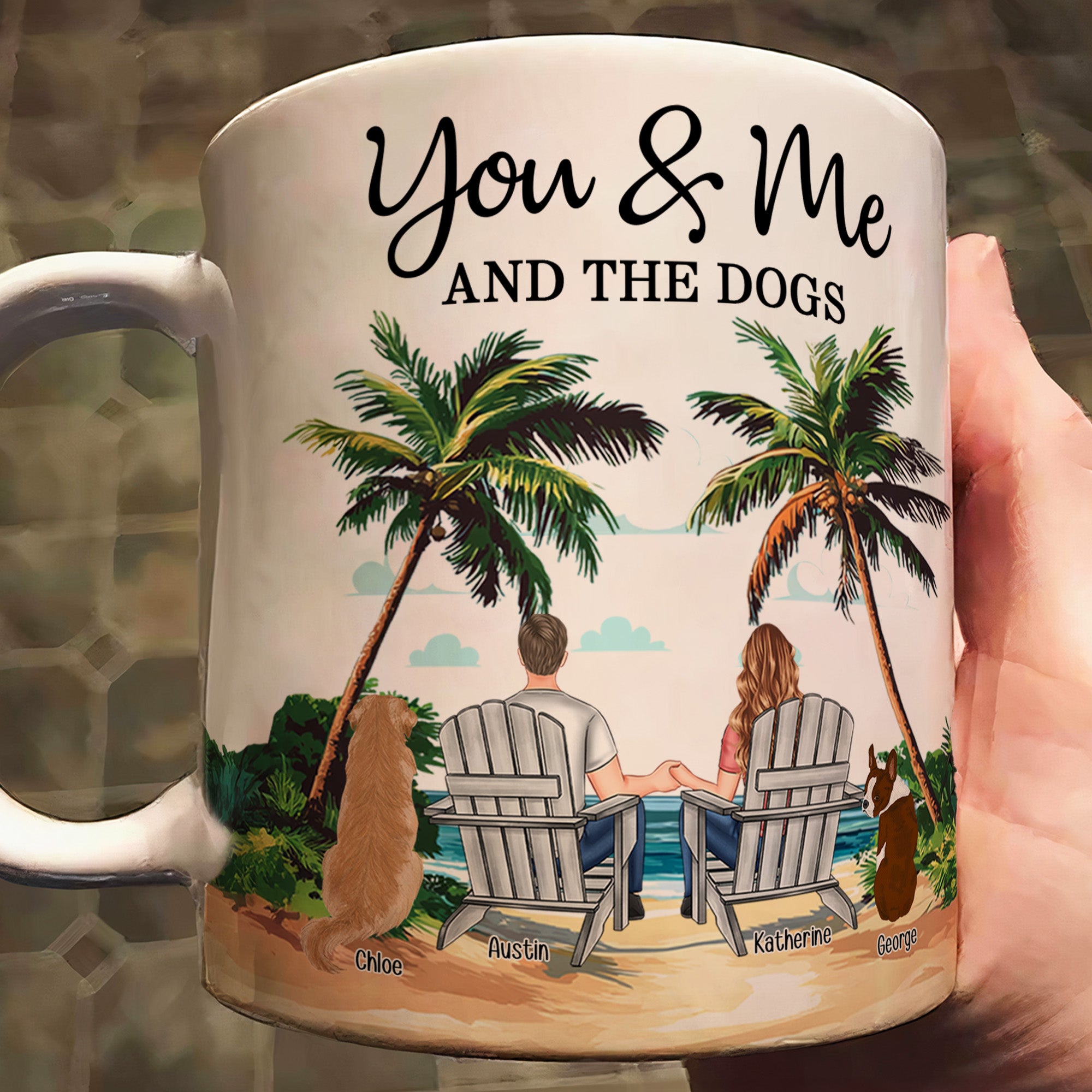 New Version Beach Scene You & Me And The Dogs - Personalized Mug