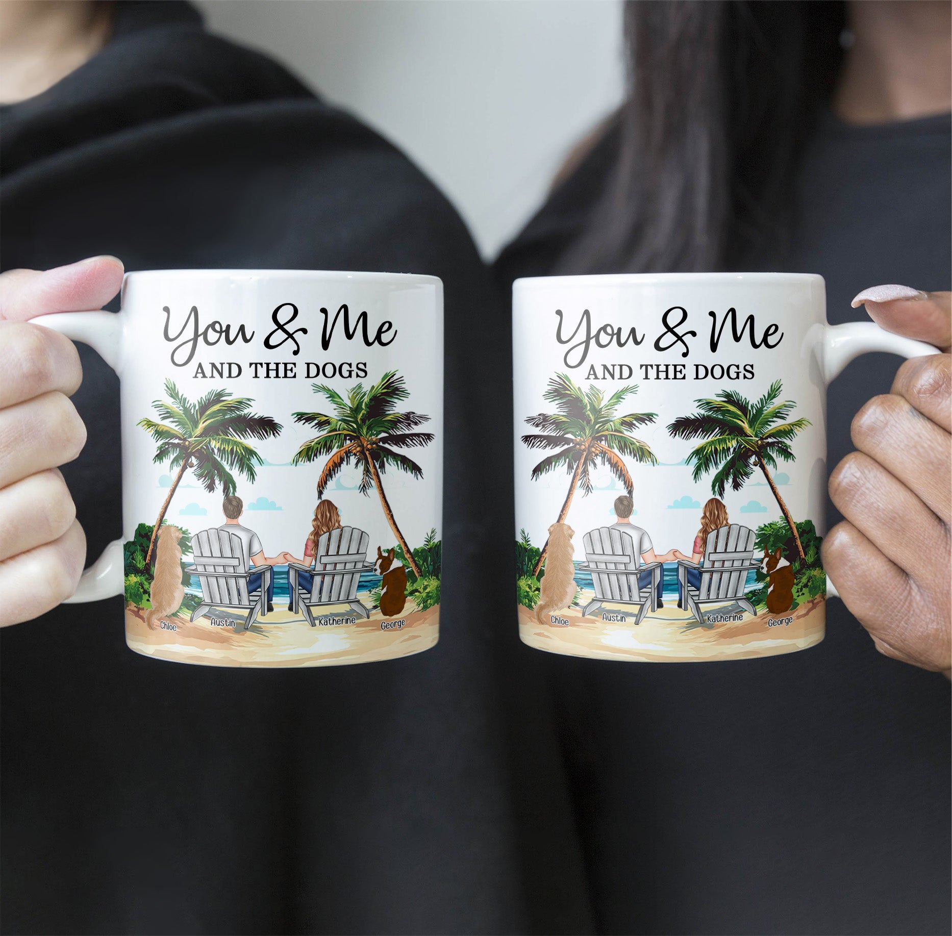 New Version Beach Scene You & Me And The Dogs - Personalized Mug