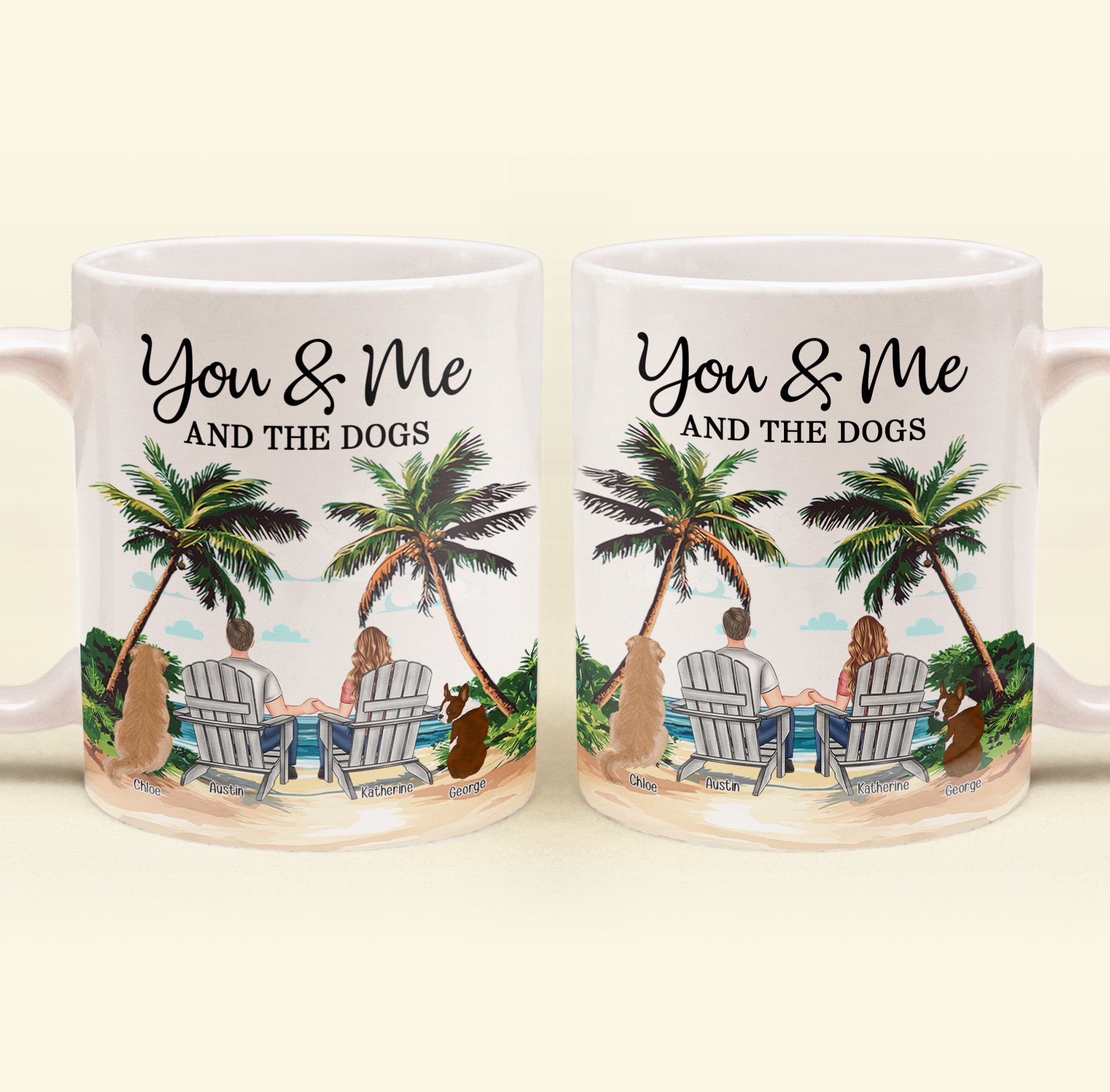 New Version Beach Scene You & Me And The Dogs - Personalized Mug