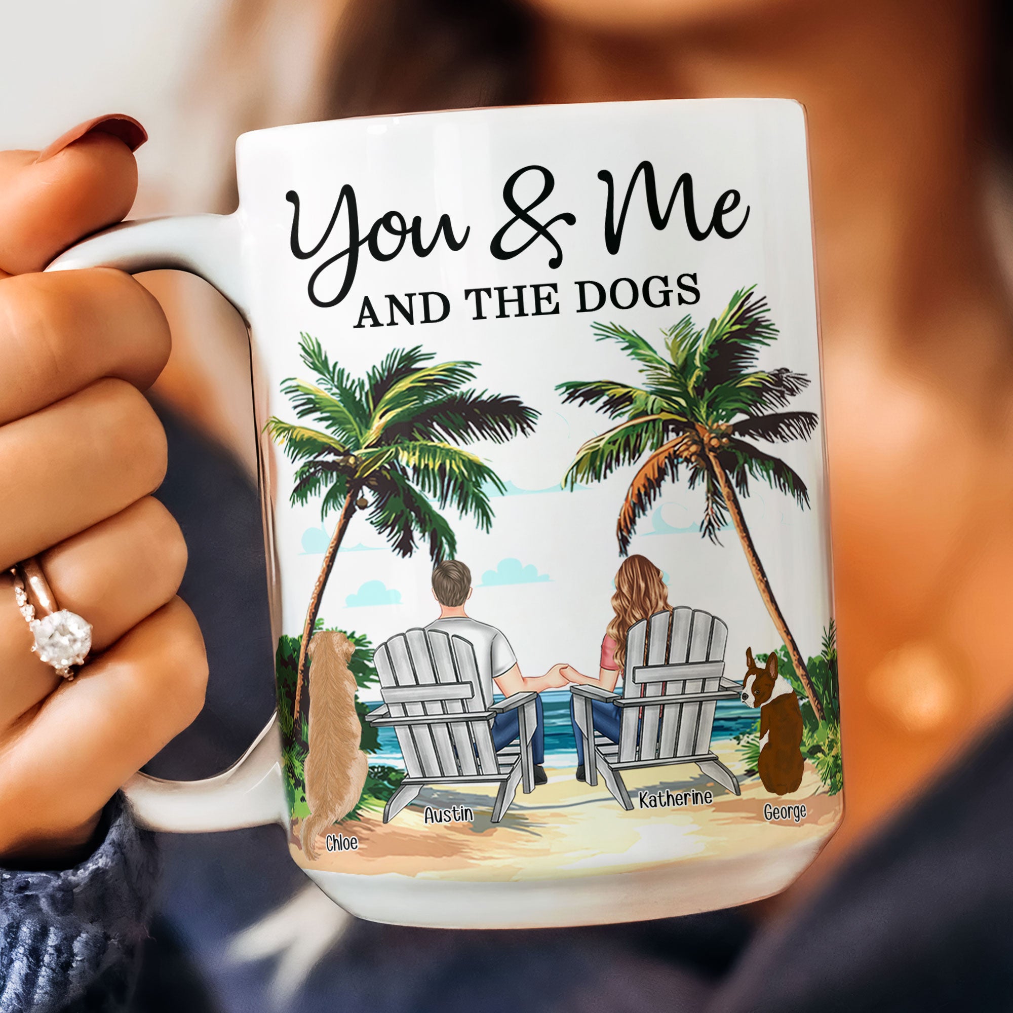 New Version Beach Scene You & Me And The Dogs - Personalized Mug