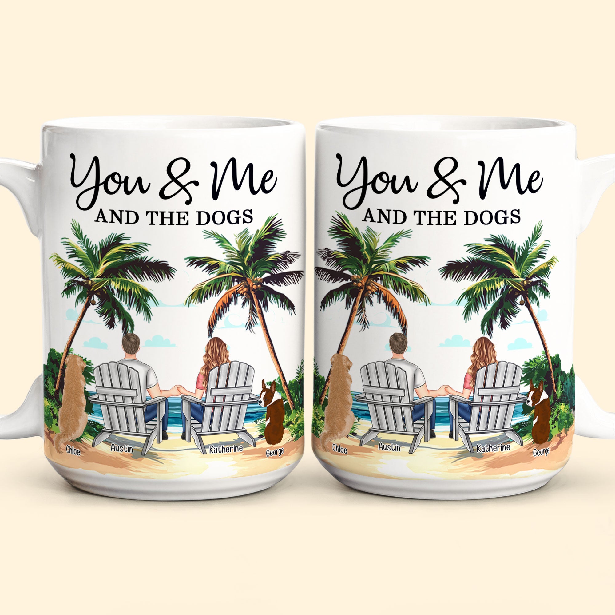 New Version Beach Scene You & Me And The Dogs - Personalized Mug