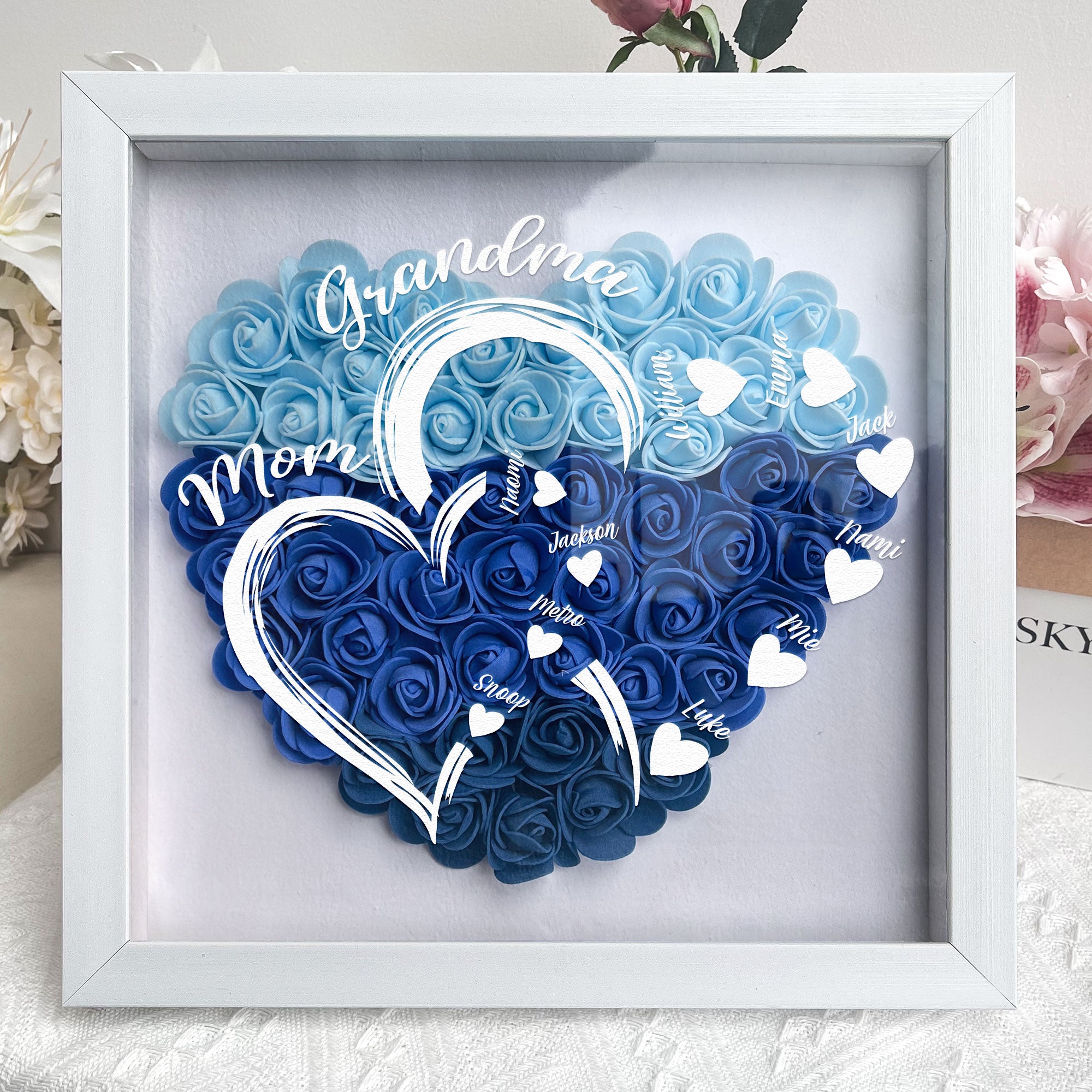 New Version First Mom Now Grandma - Personalized Flower Shadow Box