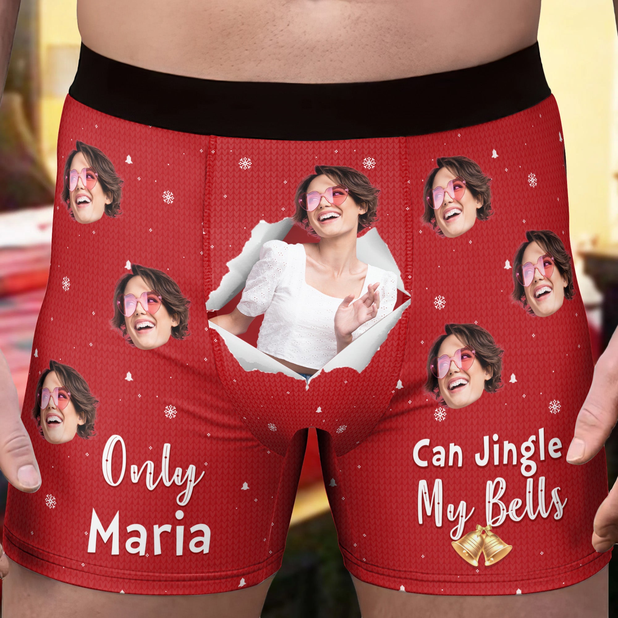 New Version Only Wife Can Jingle My Bells - Personalized Photo Men's Boxer Briefs