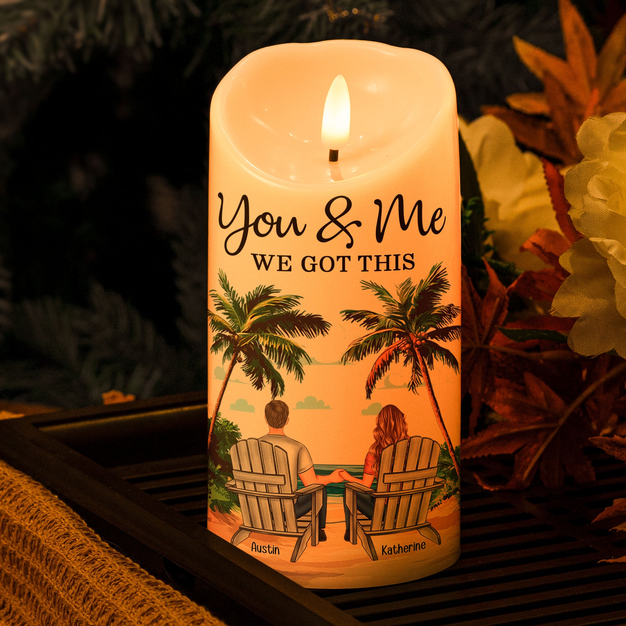 New Version You & Me We Got This Beach Scene - Personalized LED Candle