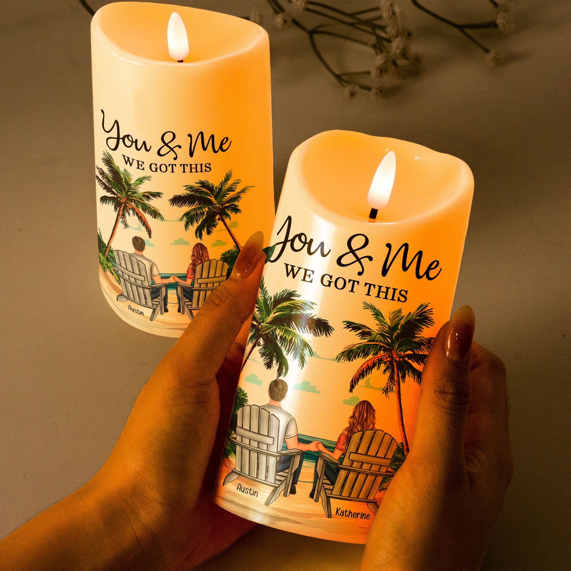 New Version You & Me We Got This Beach Scene - Personalized LED Candle