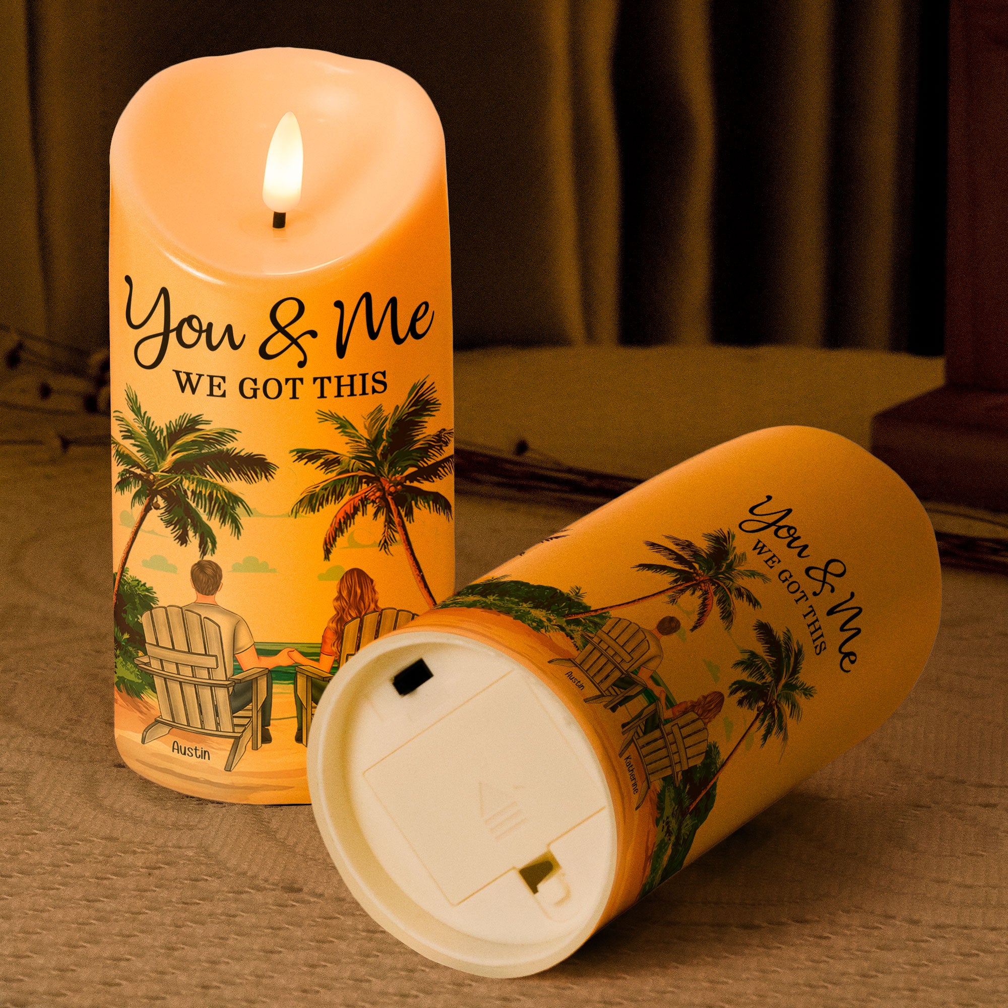 New Version You & Me We Got This Beach Scene - Personalized LED Candle