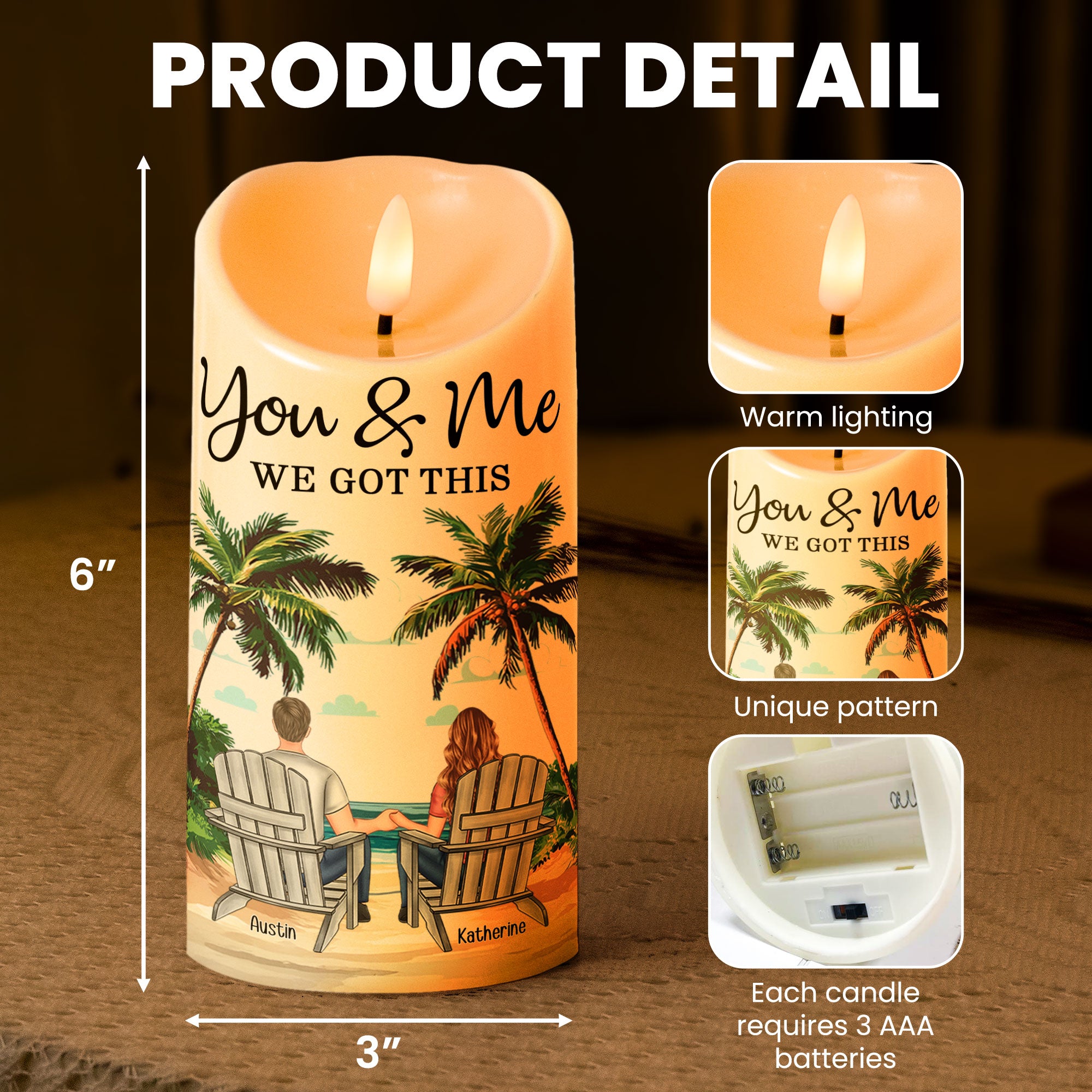 New Version You & Me We Got This Beach Scene - Personalized LED Candle