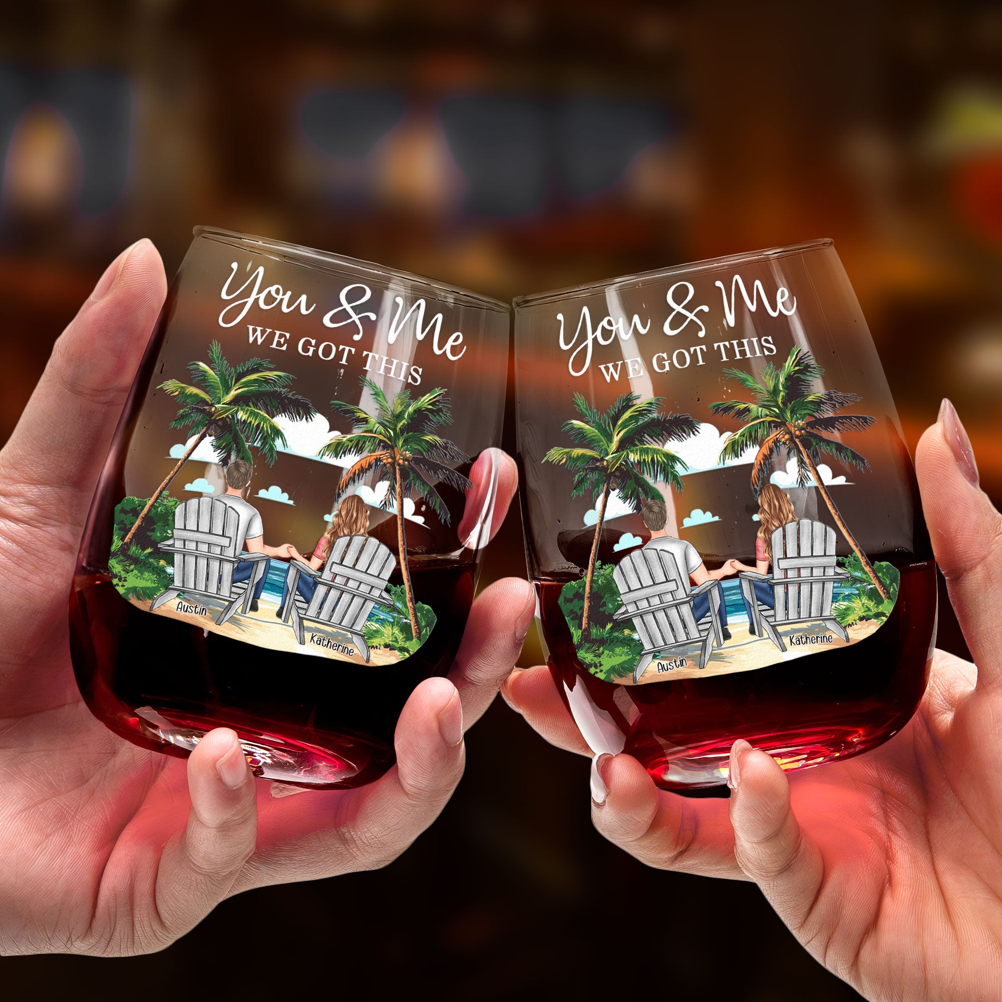 New Version You & Me We Got This Couple Gifts Wine Together - Personalized Stemless Wine Glass