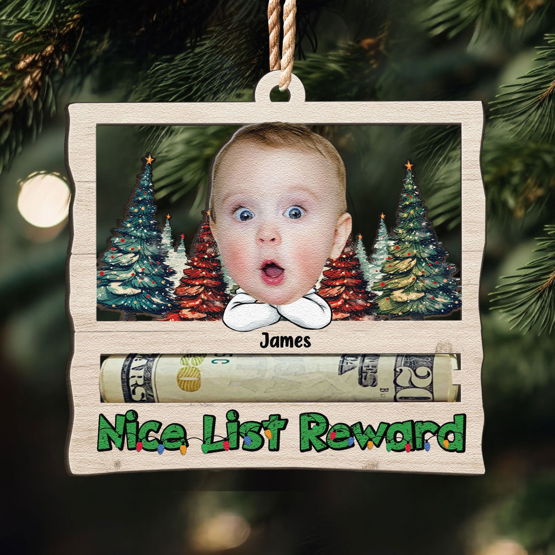 Nice List Reward Money Holder - Personalized Wooden Photo Ornament