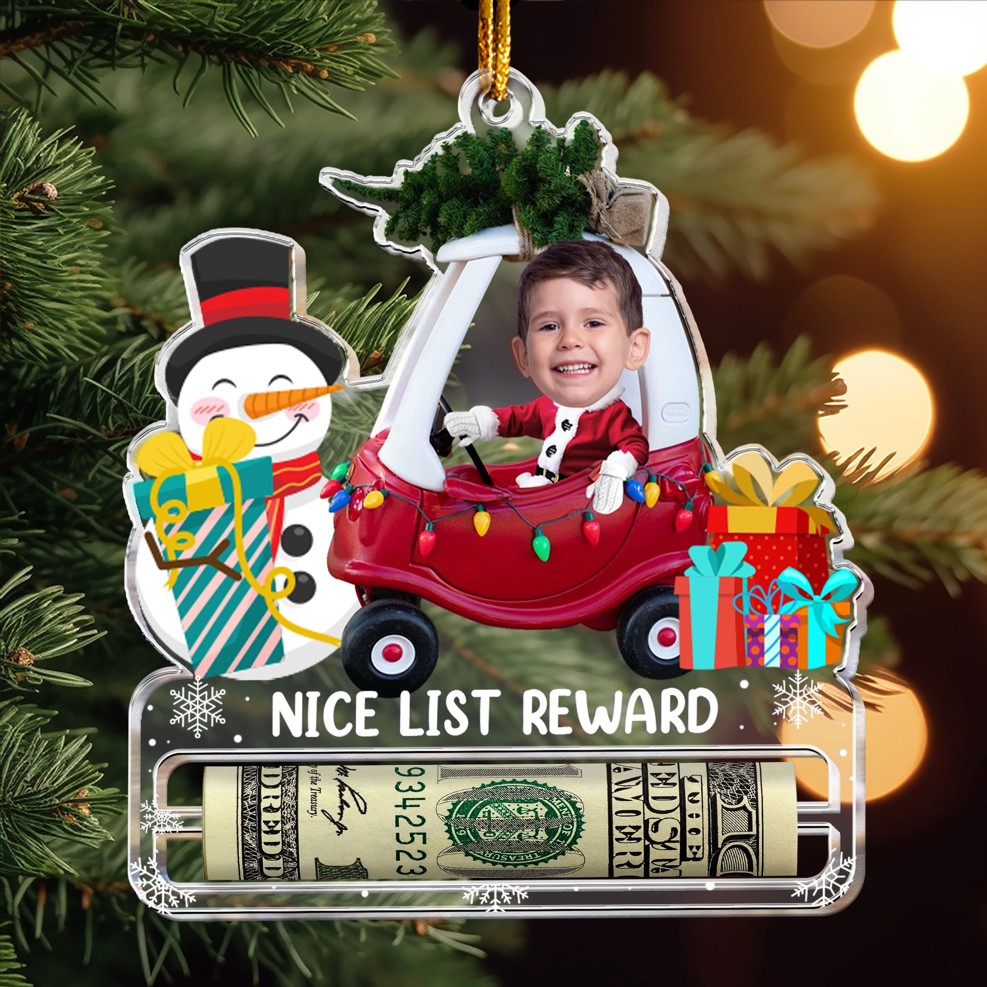 Nice List Santa Christmas Money Holder For Kids - Personalized Acrylic Photo Ornament