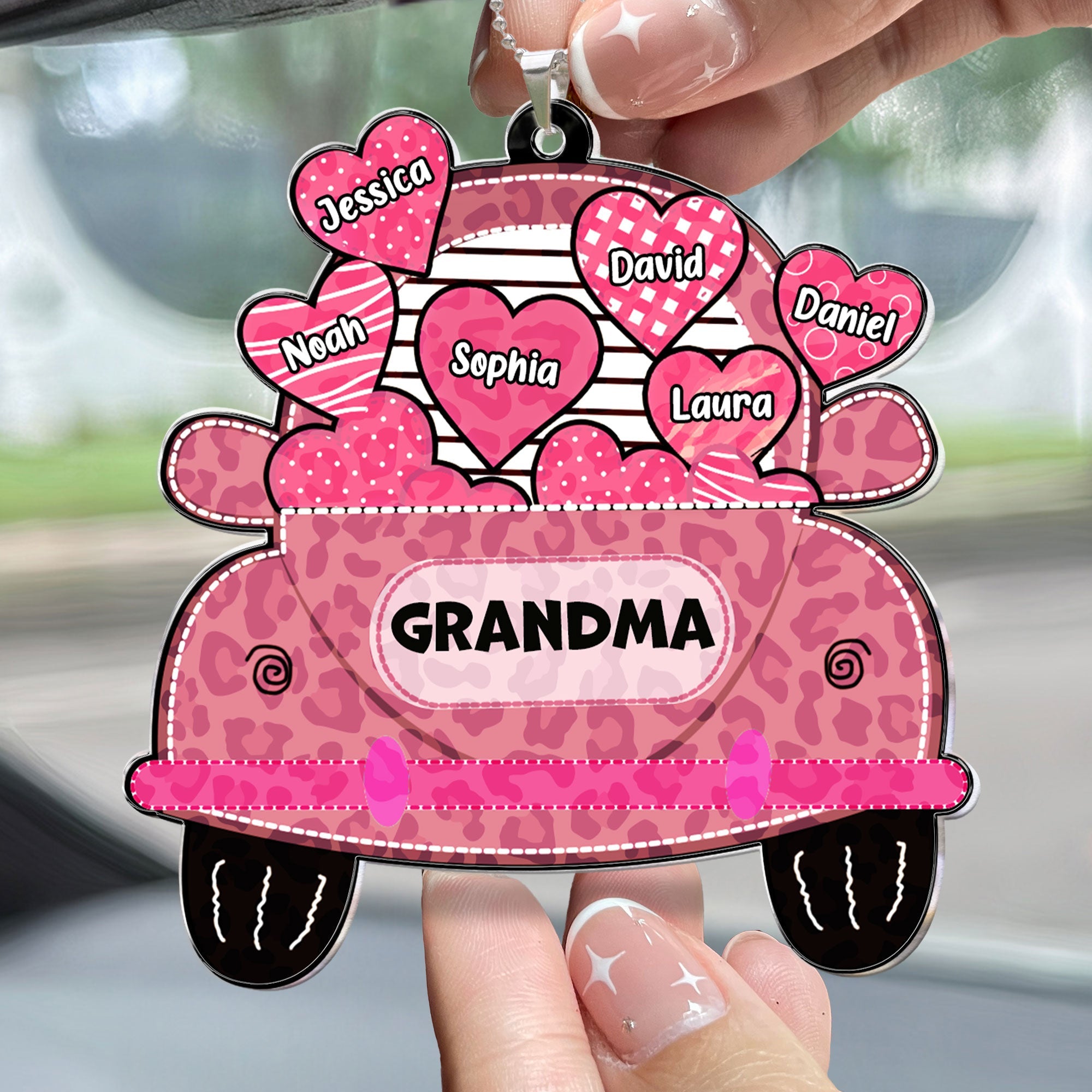 Nickname Grandma Truck Loading Heart - Personalized Rear View Mirror Accessory