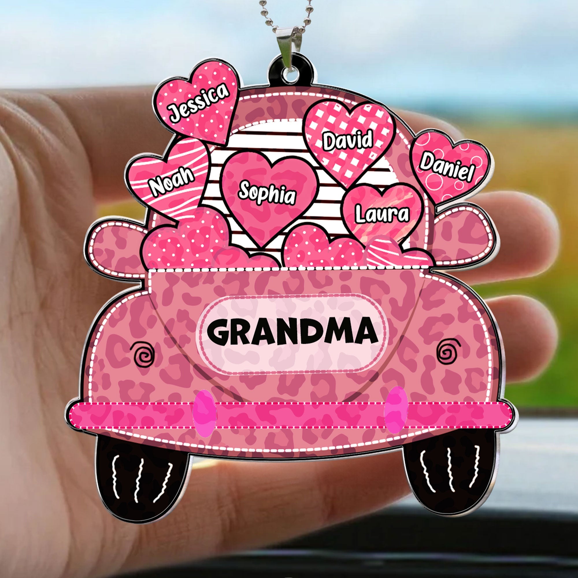 Nickname Grandma Truck Loading Heart - Personalized Rear View Mirror Accessory