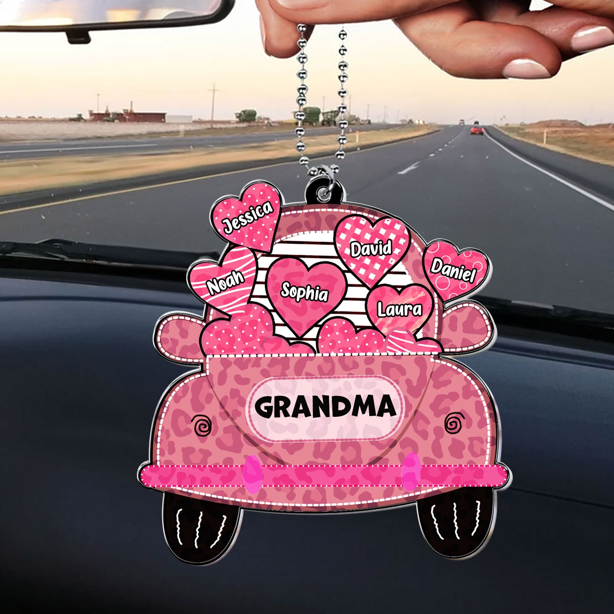 Nickname Grandma Truck Loading Heart - Personalized Rear View Mirror Accessory