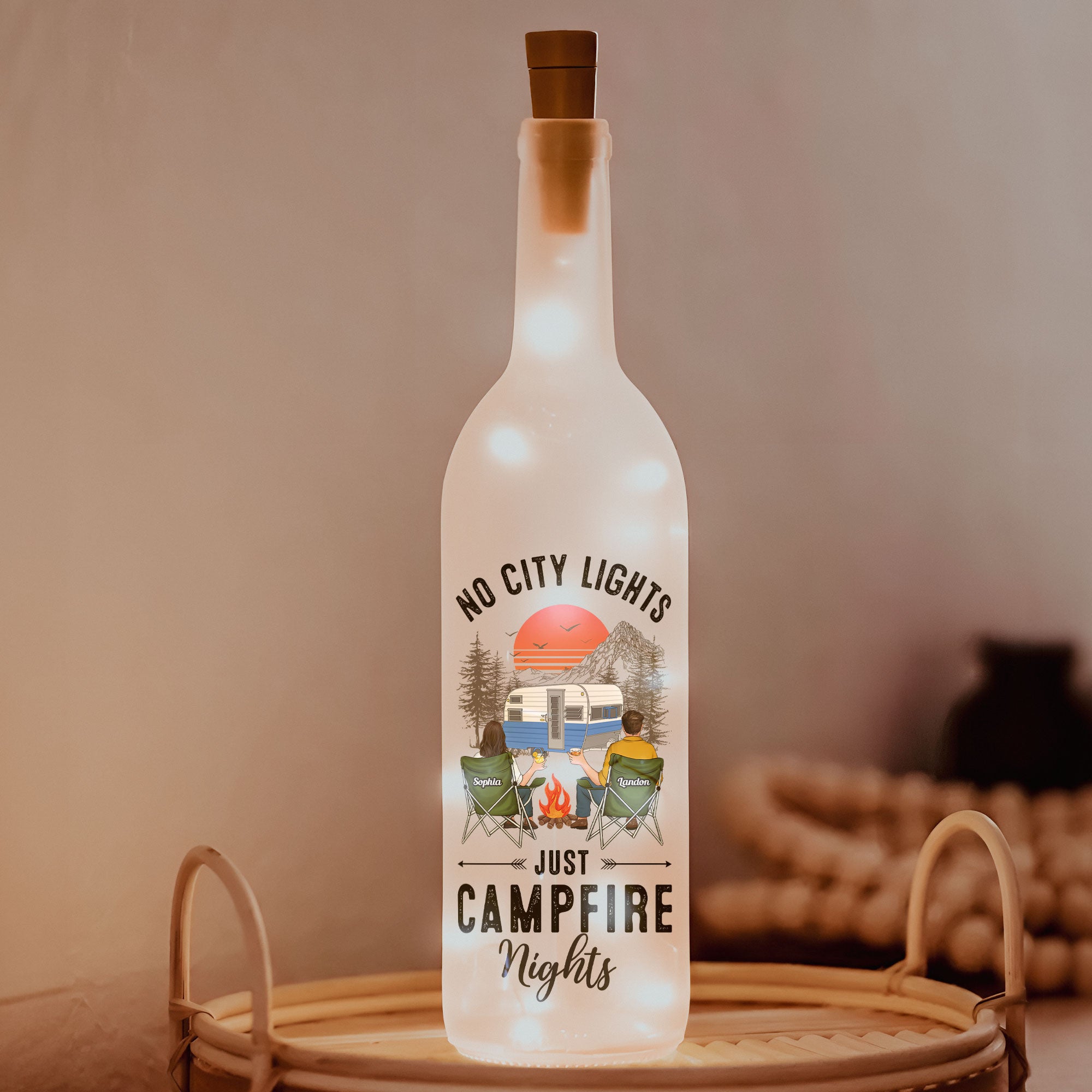 No City Lights Just Campfire Nights - Personalized Bottle Lamp