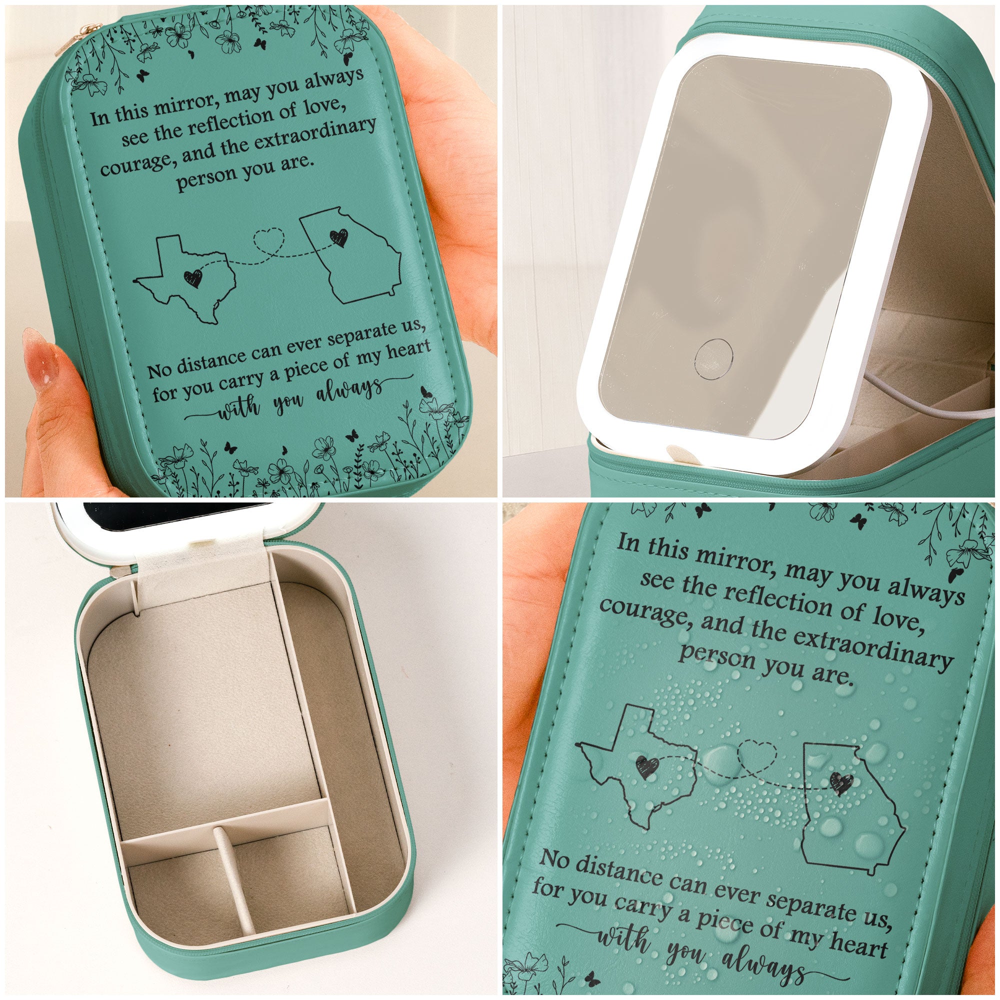 No Distance Can Ever Separate Us - Long Distance Gifts - Custom Makeup Box With LED Mirror