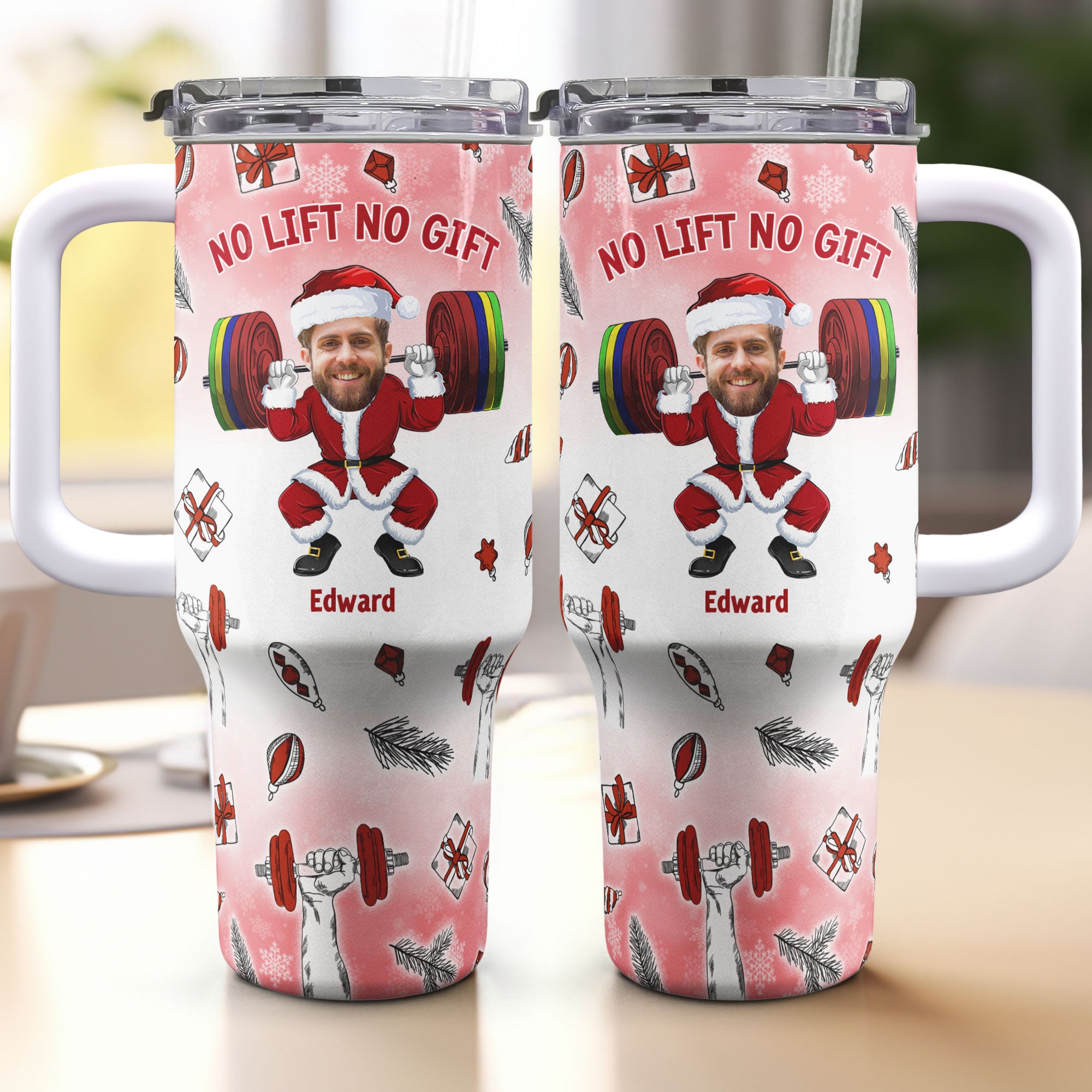 No Lift No Gift Christmas Gift For Gymer - Personalized Photo 40oz Tumbler With Straw