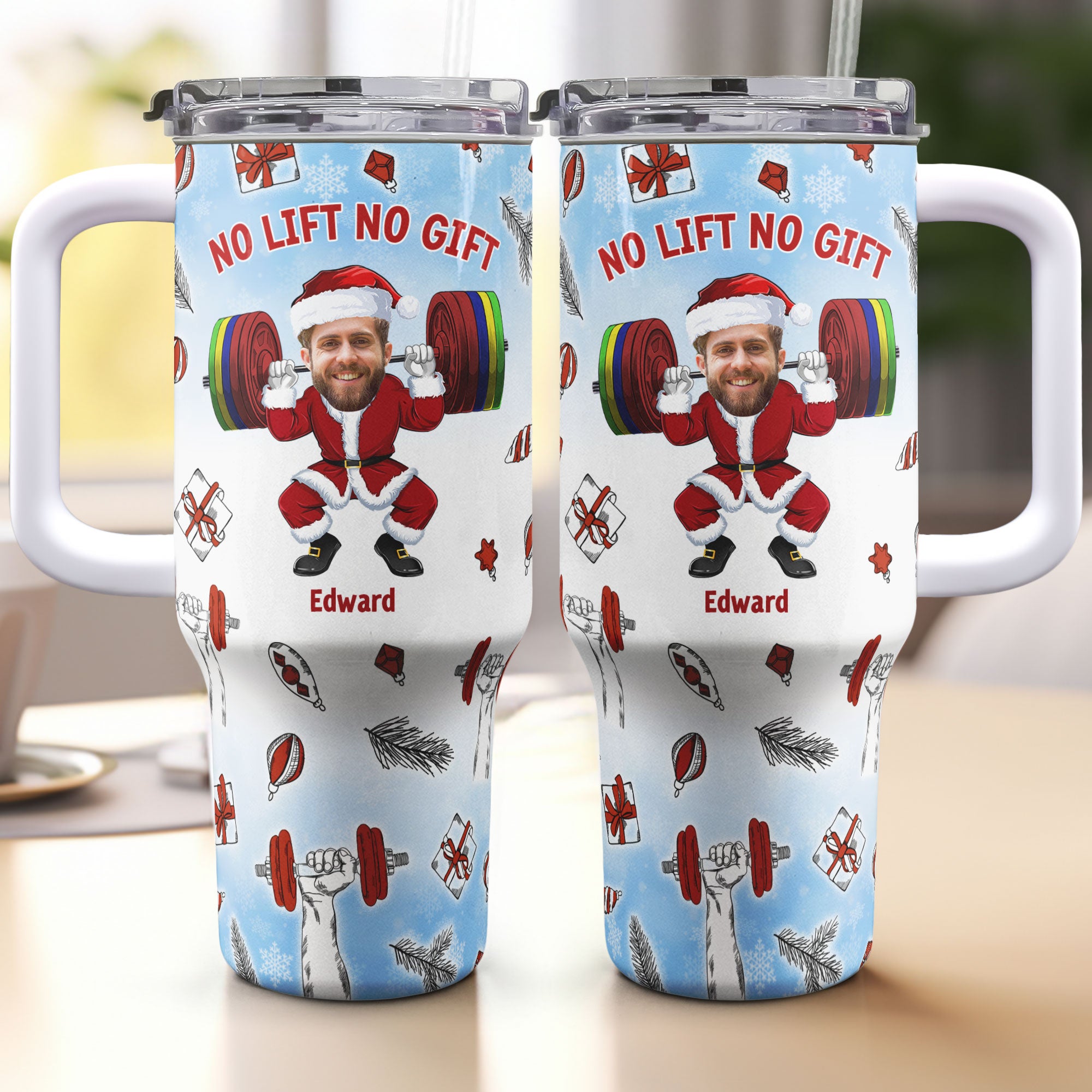 No Lift No Gift Christmas Gift For Gymer - Personalized Photo 40oz Tumbler With Straw