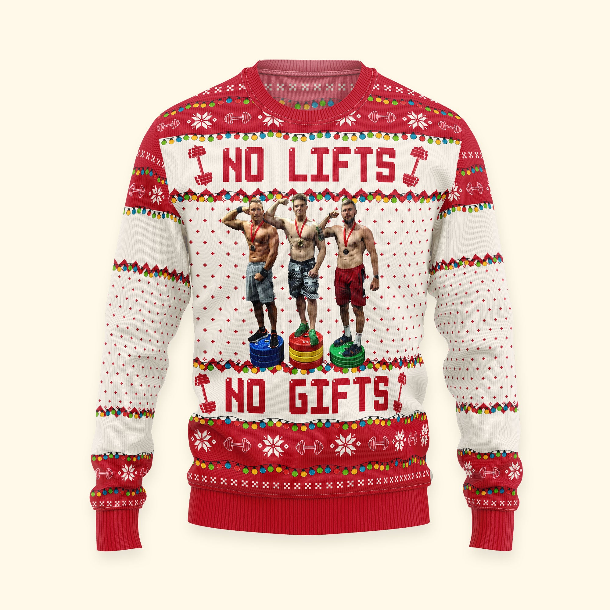 No Lifts No Gifts - Christmas Gifts For Fitness Team - Personalized Photo Ugly Sweater