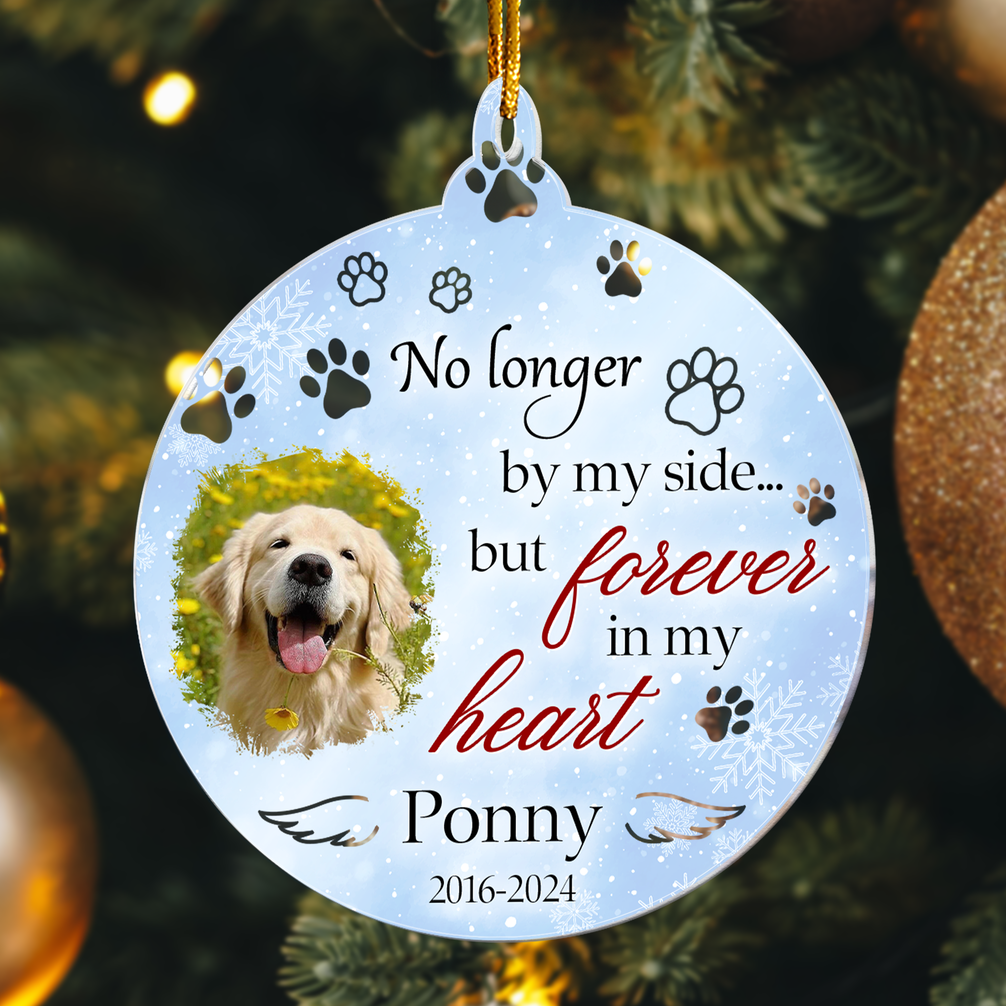 No Longer By Our Side But Forever In Our Hearts - Personalized Acrylic Photo Ornament