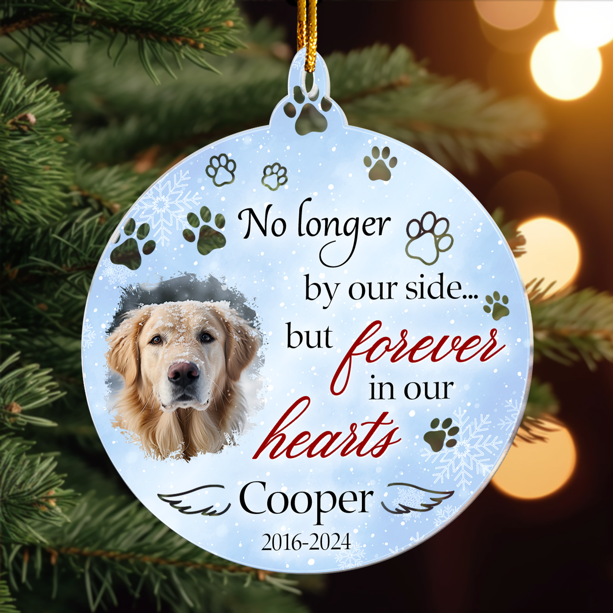 No Longer By Our Side But Forever In Our Hearts - Personalized Acrylic Photo Ornament