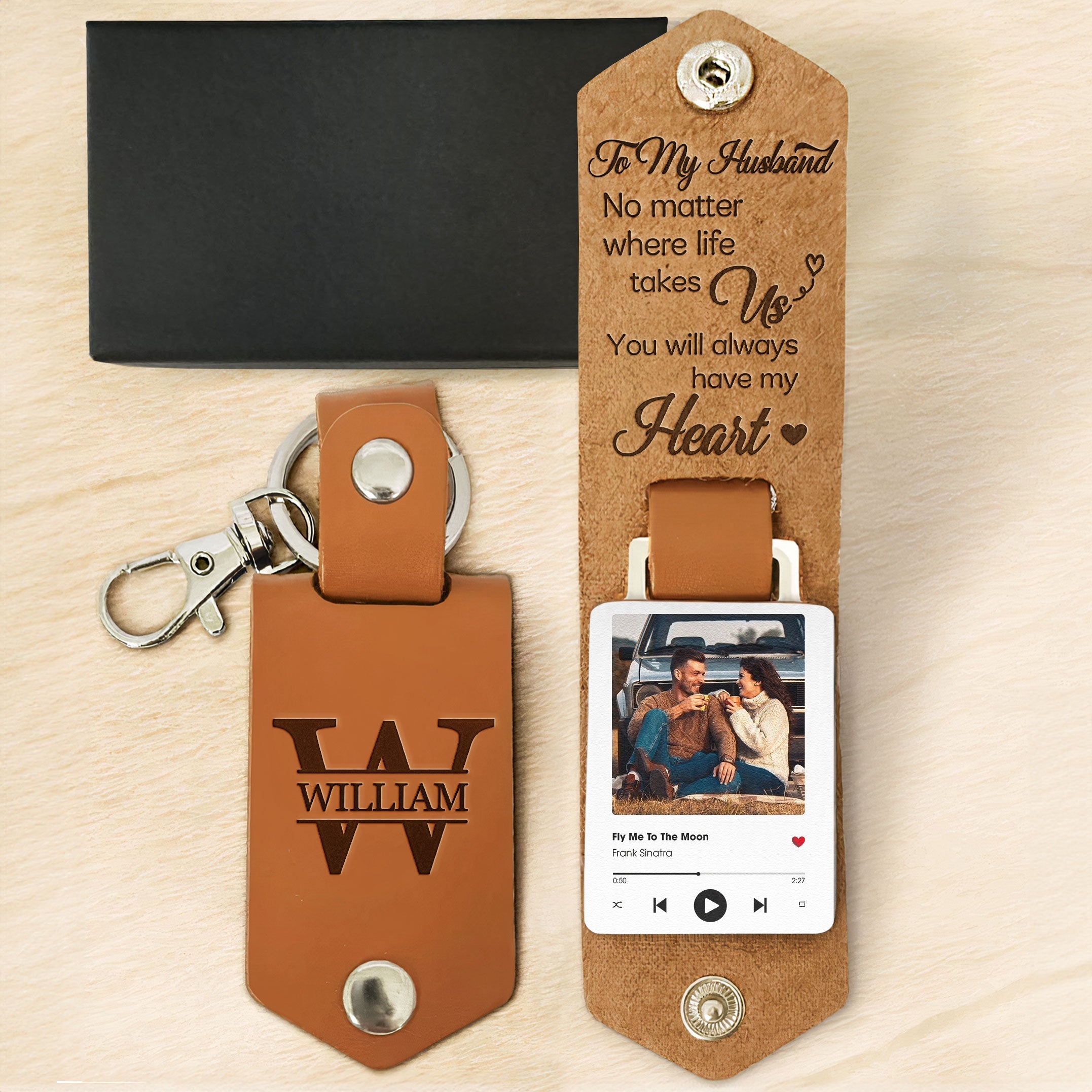 No Matter Where Life Takes Us - Personalized Leather Photo Keychain