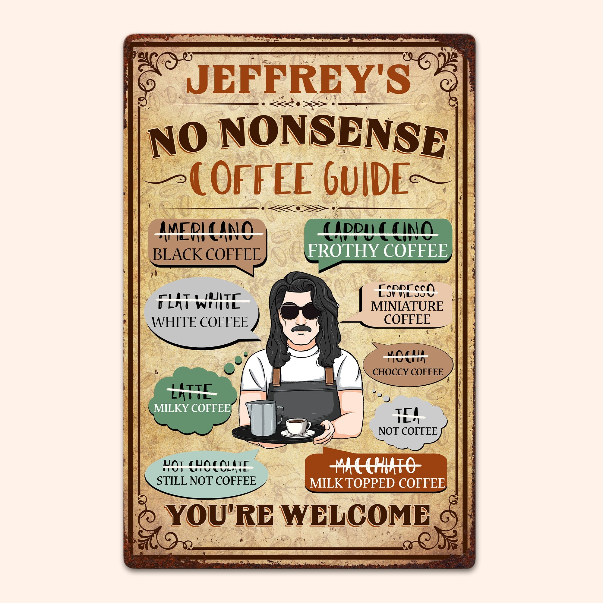 No Nonsense Coffee Guide - Personalized Metal Sign - Birthday, Funny, Grand Opening Gift For Coffee Shop, Coffee Lovers