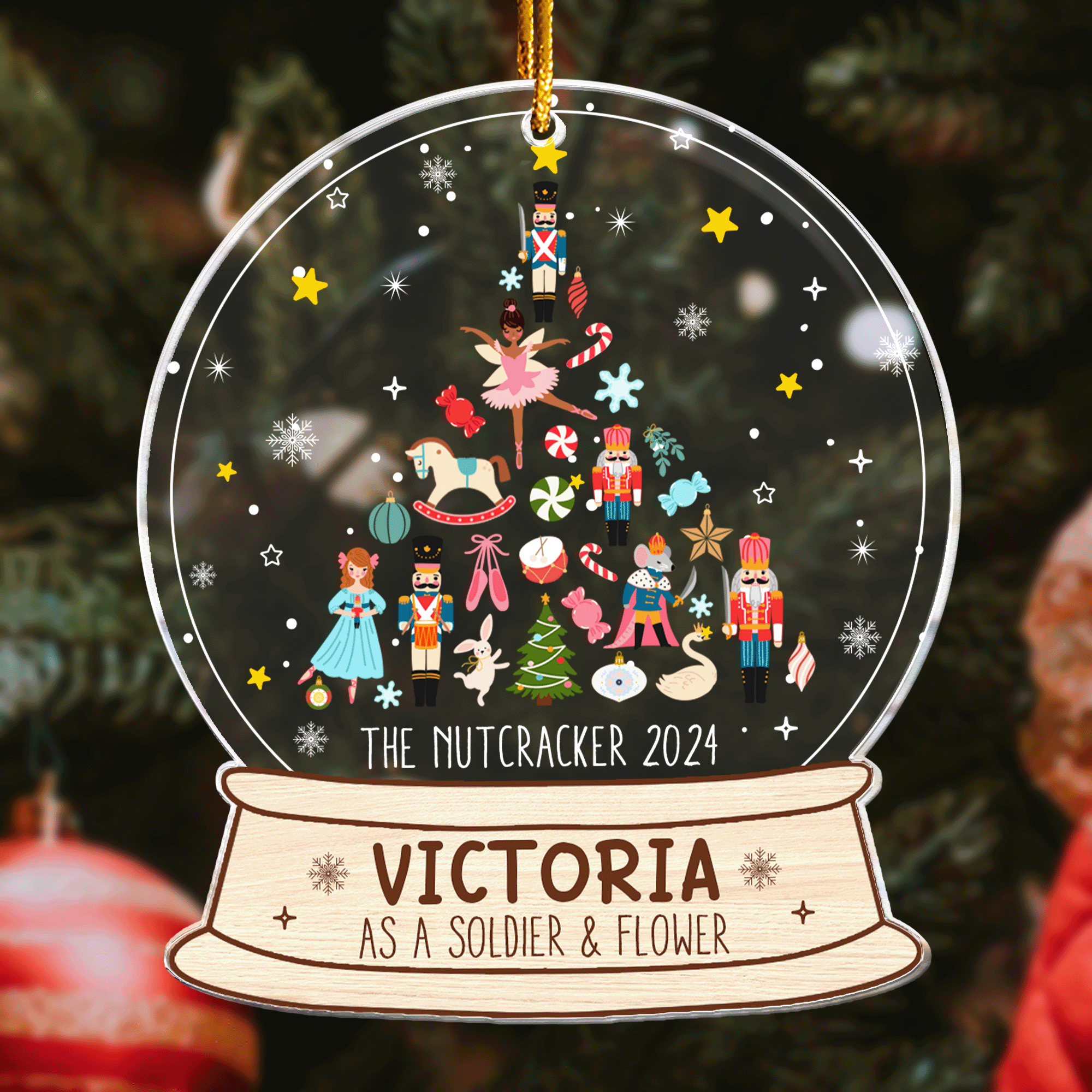 Nutcracker Christmas Snow Globe Ornament - Gifts For Kids (Up To 8 Roles) - Personalized Acrylic Ornament