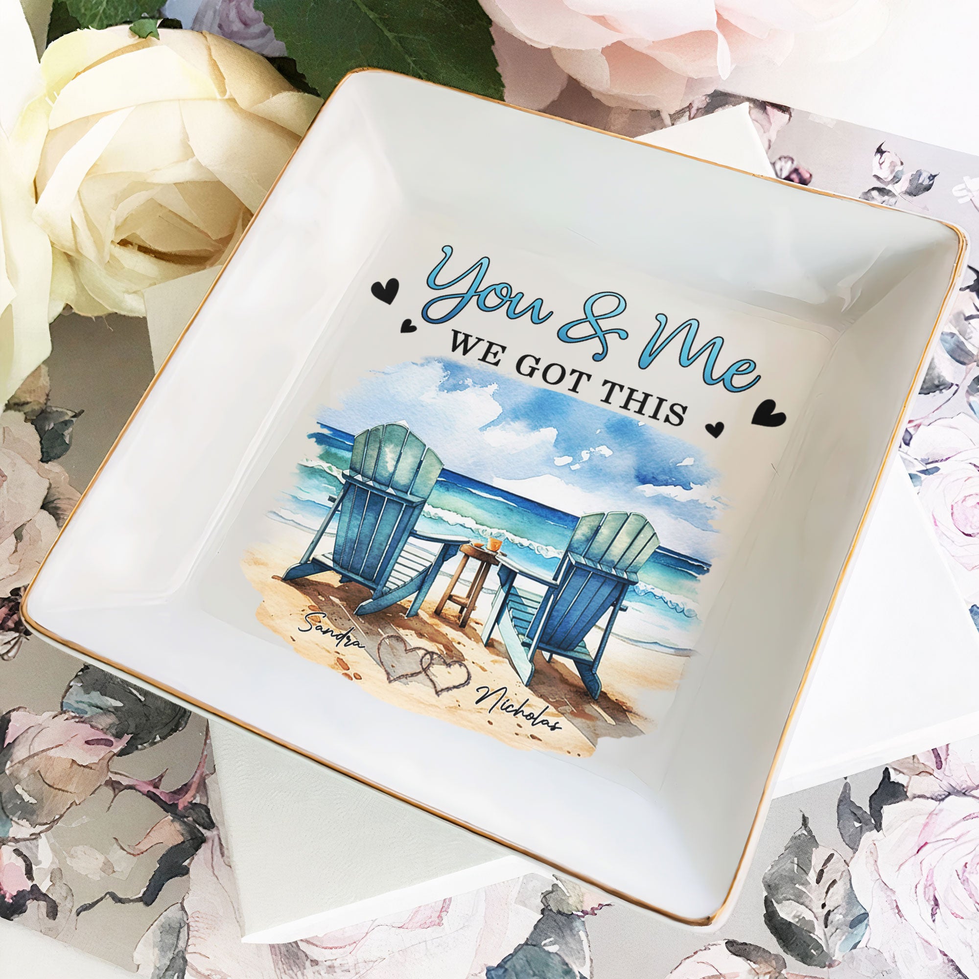 Ocean View Couple Beach Chairs You & Me We Got This - Personalized Jewelry Dish