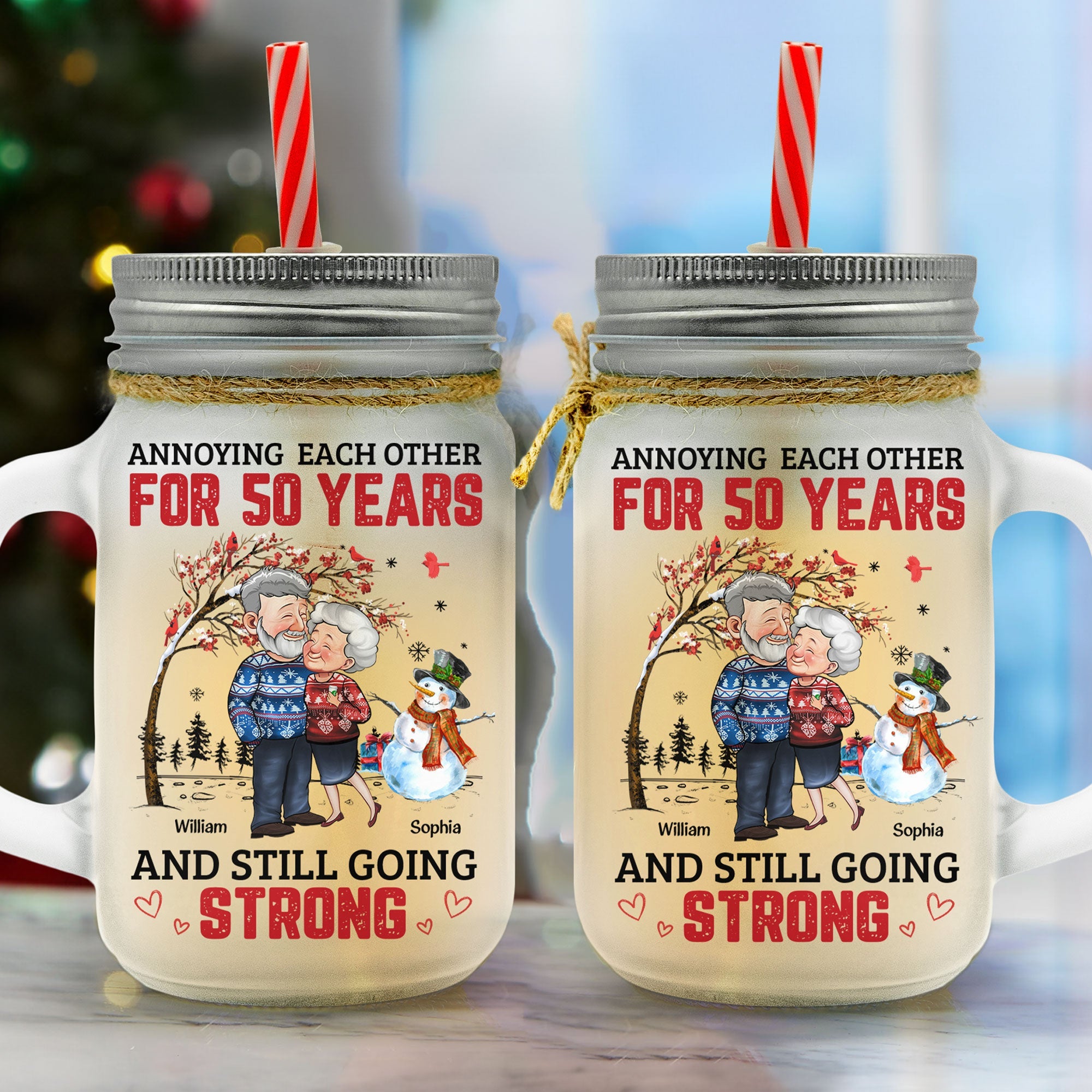 Old Couples Annoying Each Other And Still Going Strong - Personalized Mason Jar Cup With Straw