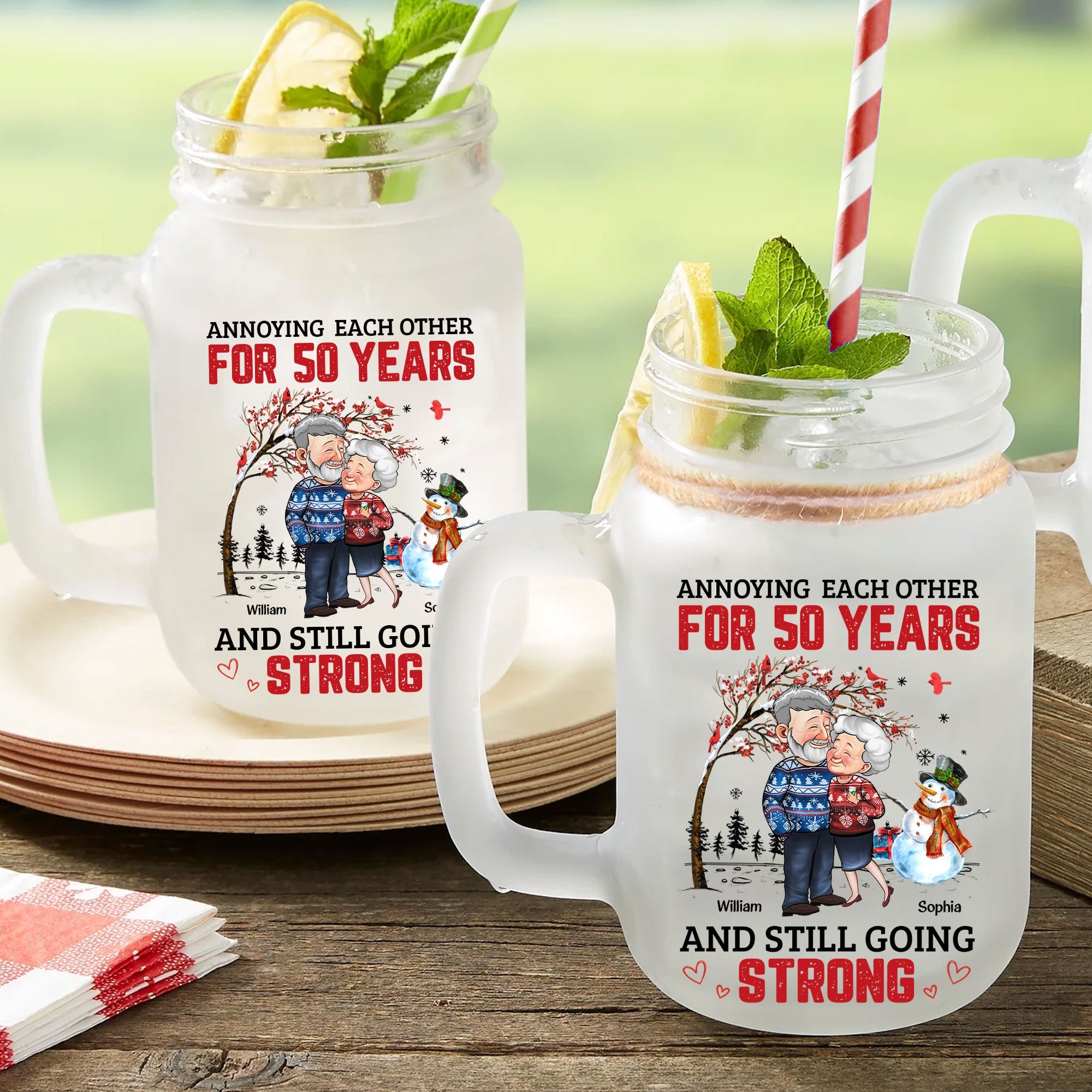 Old Couples Annoying Each Other And Still Going Strong - Personalized Mason Jar Cup With Straw