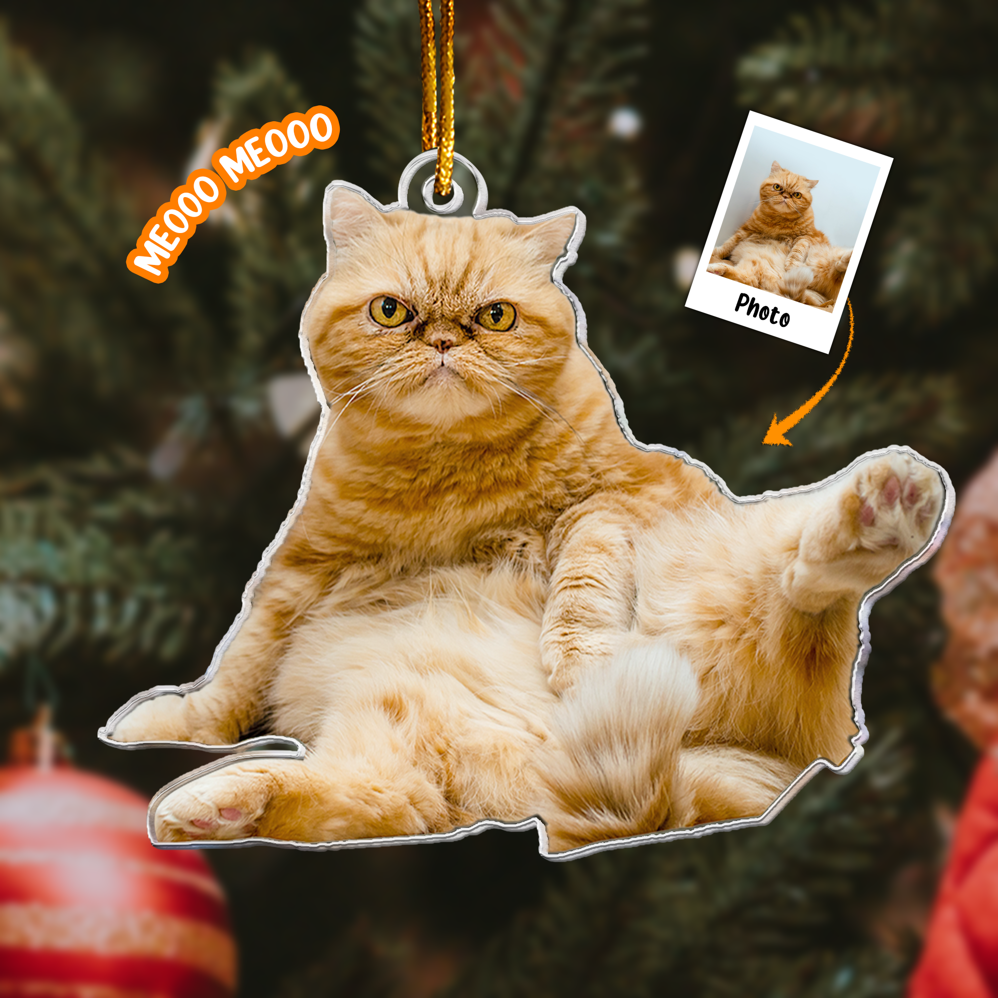 Orange Cat Ornament - Cute Orange Cat - Personalized Acrylic Photo Ornament