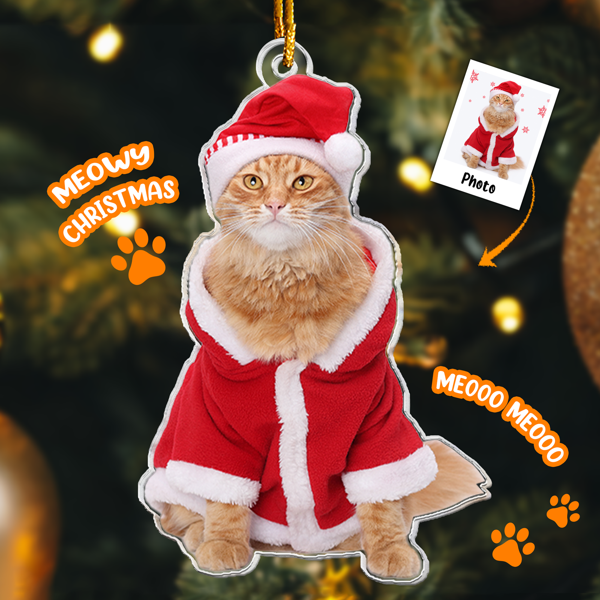 Orange Cat Ornament - Cute Orange Cat - Personalized Acrylic Photo Ornament