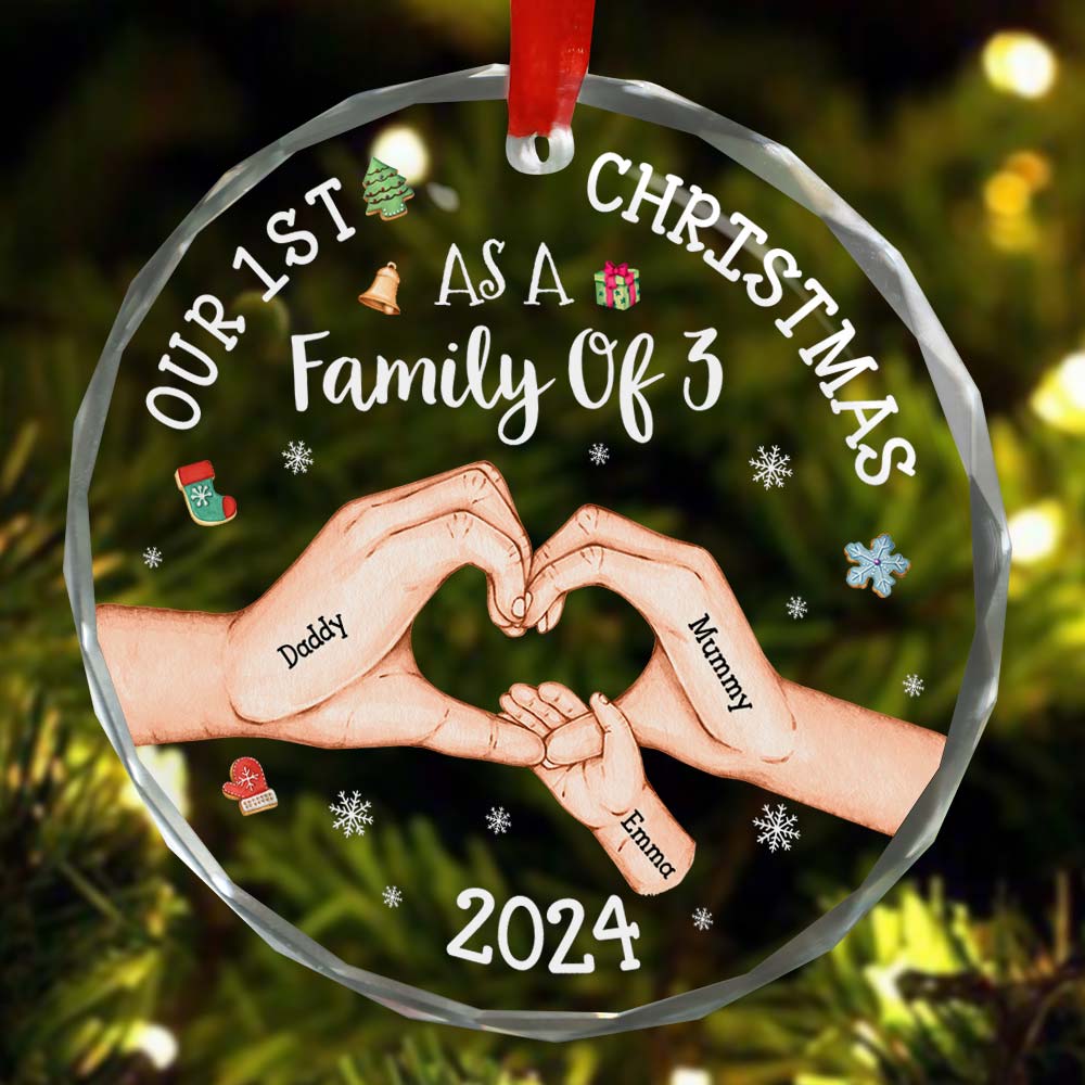 Our 1st Christmas As A Family Of 3 - Personalized Glass Ornament