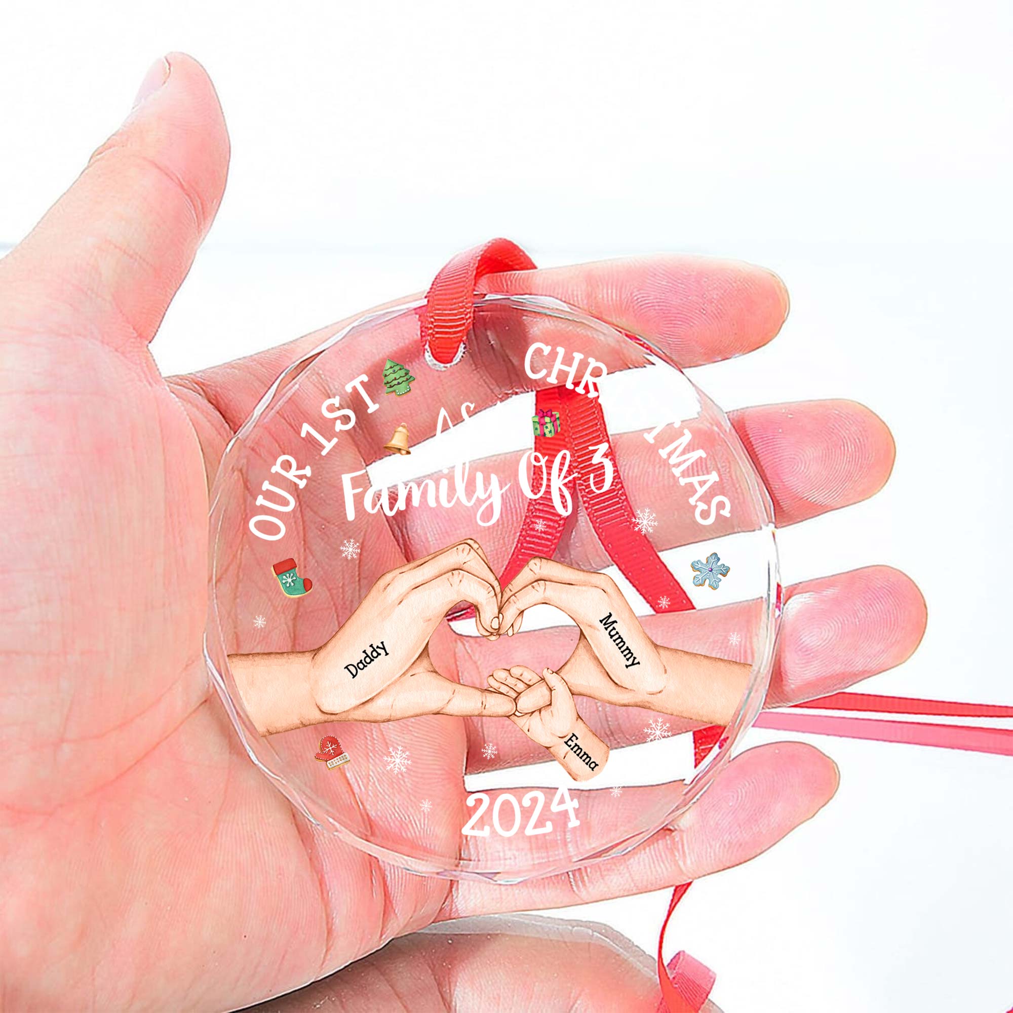 Our 1st Christmas As A Family Of 3 - Personalized Glass Ornament