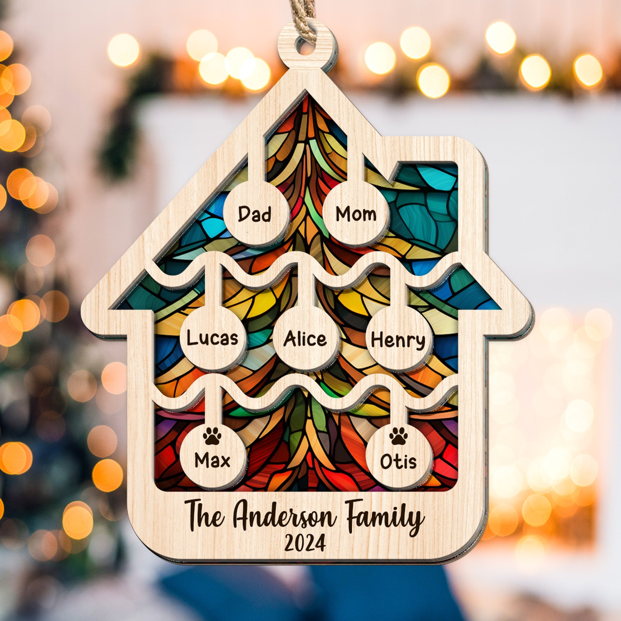 Our Family At Christmas 2024 - Personalized Suncatcher Ornament