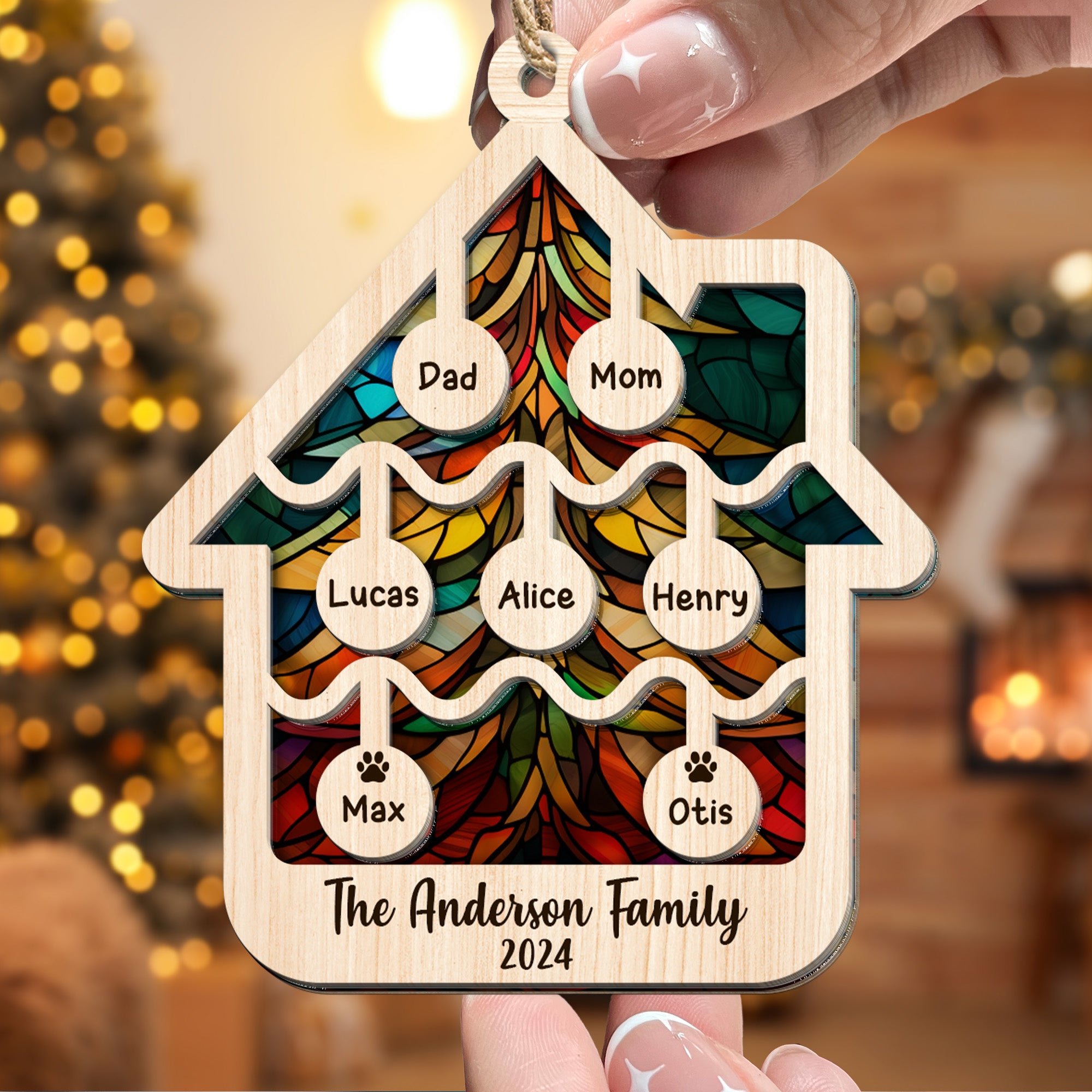 Our Family At Christmas 2024 - Personalized Suncatcher Ornament