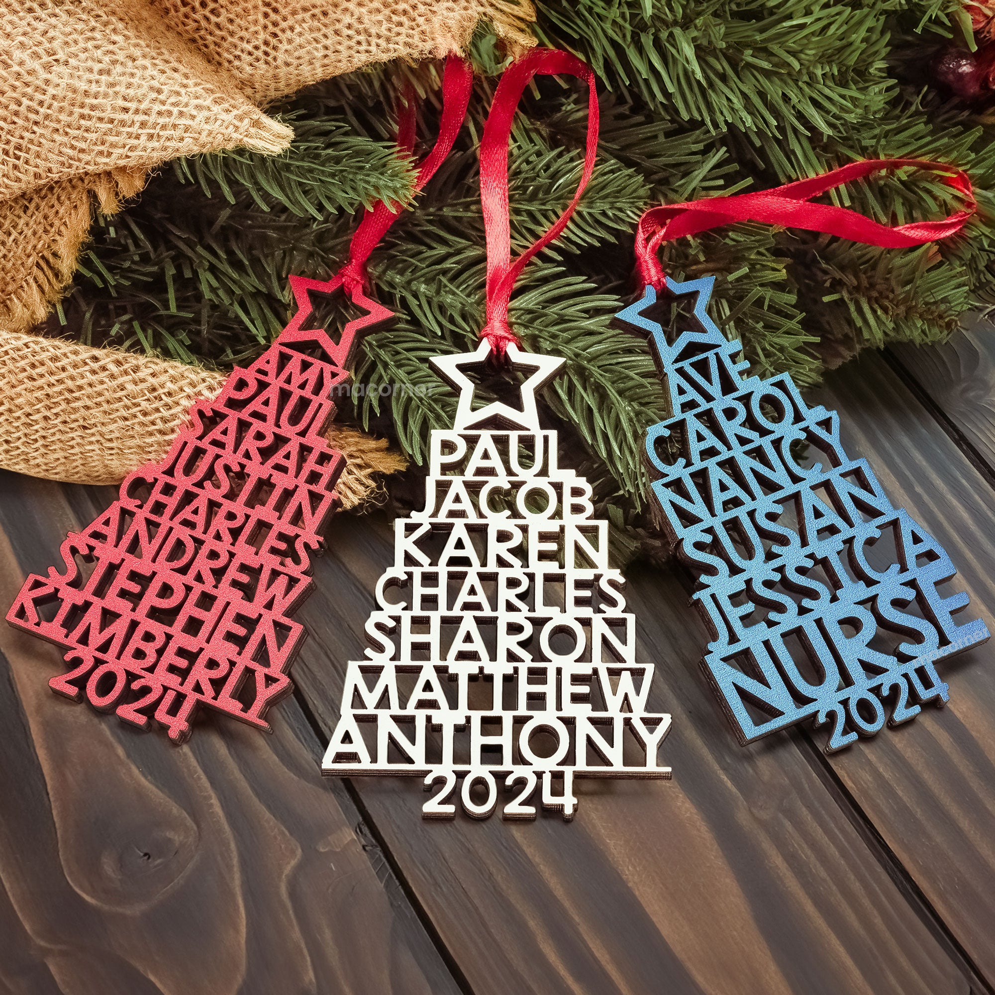 Custom Family Names 2024 Christmas Tree Up To 14 Names - Personalized Family Ornament