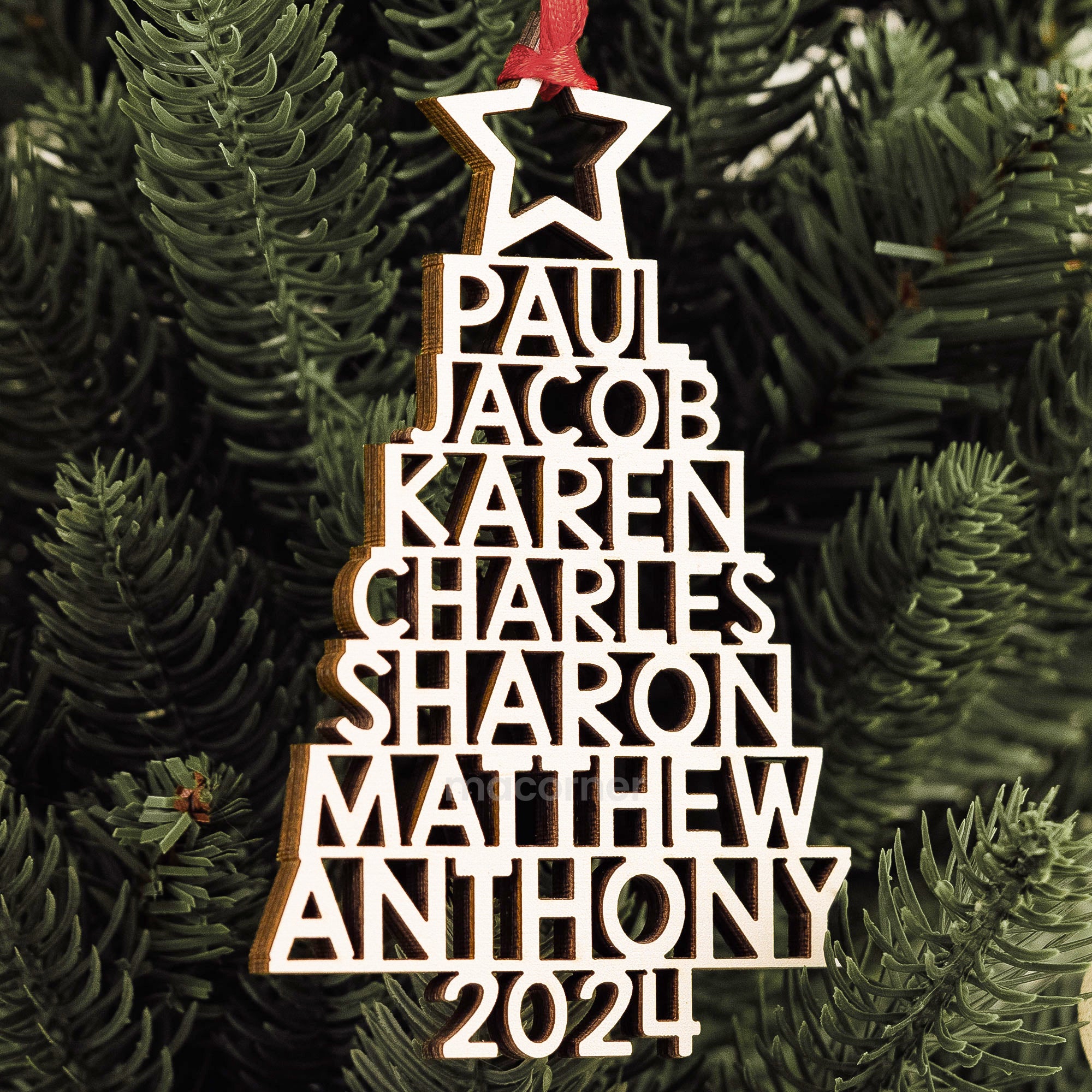 Custom Family Names 2024 Christmas Tree Up To 14 Names - Personalized Family Ornament