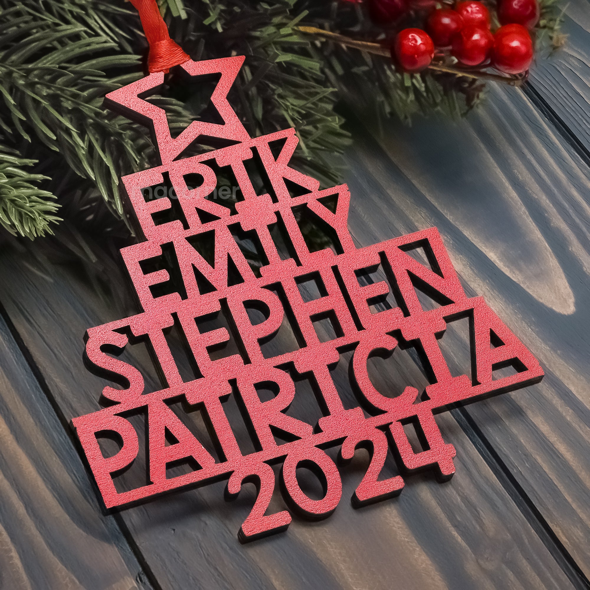 Custom Family Names 2024 Christmas Tree Ornament Up To 14 Names - Personalized Family Ornament