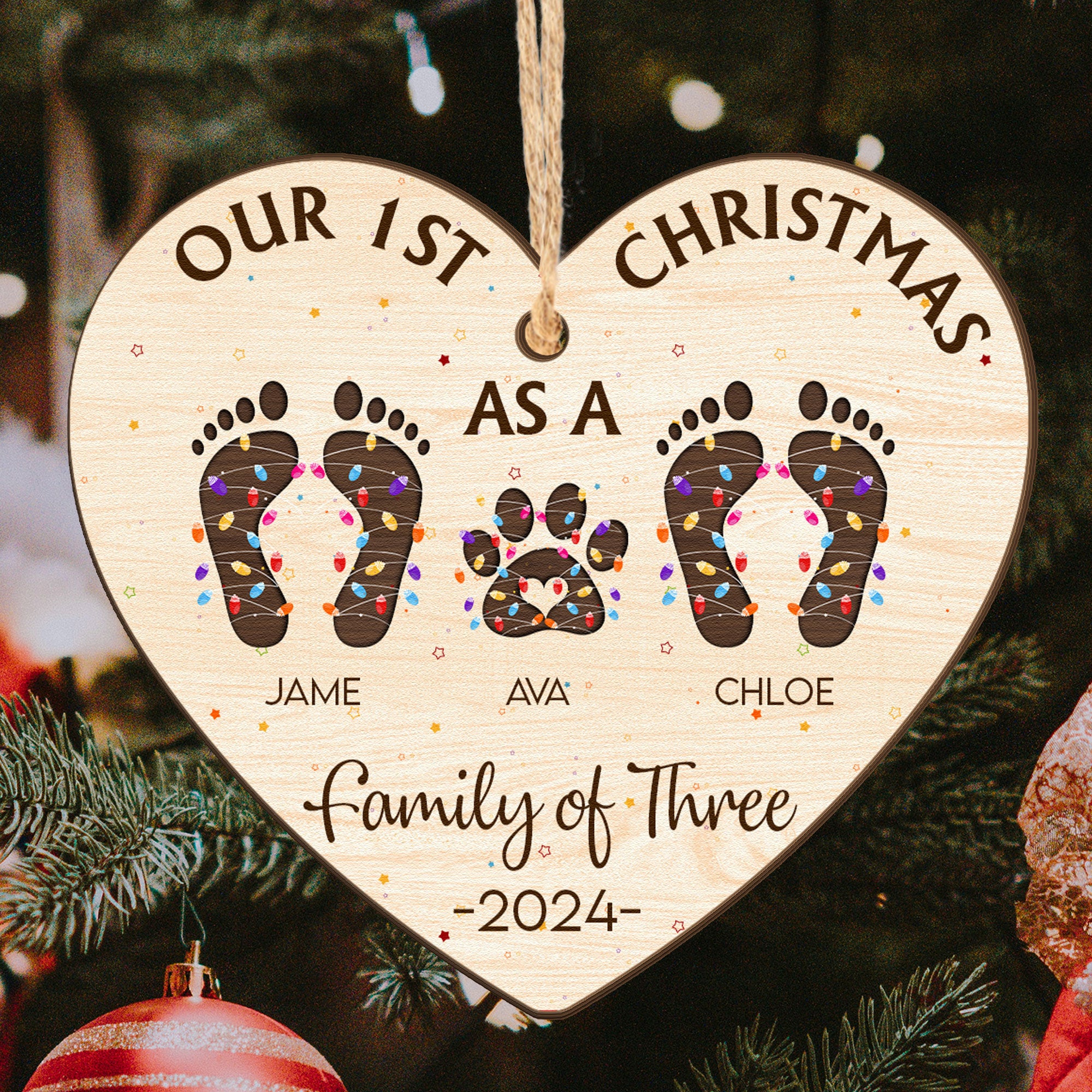 Our First Christmas As A Family Of - Personalized Wooden Ornament