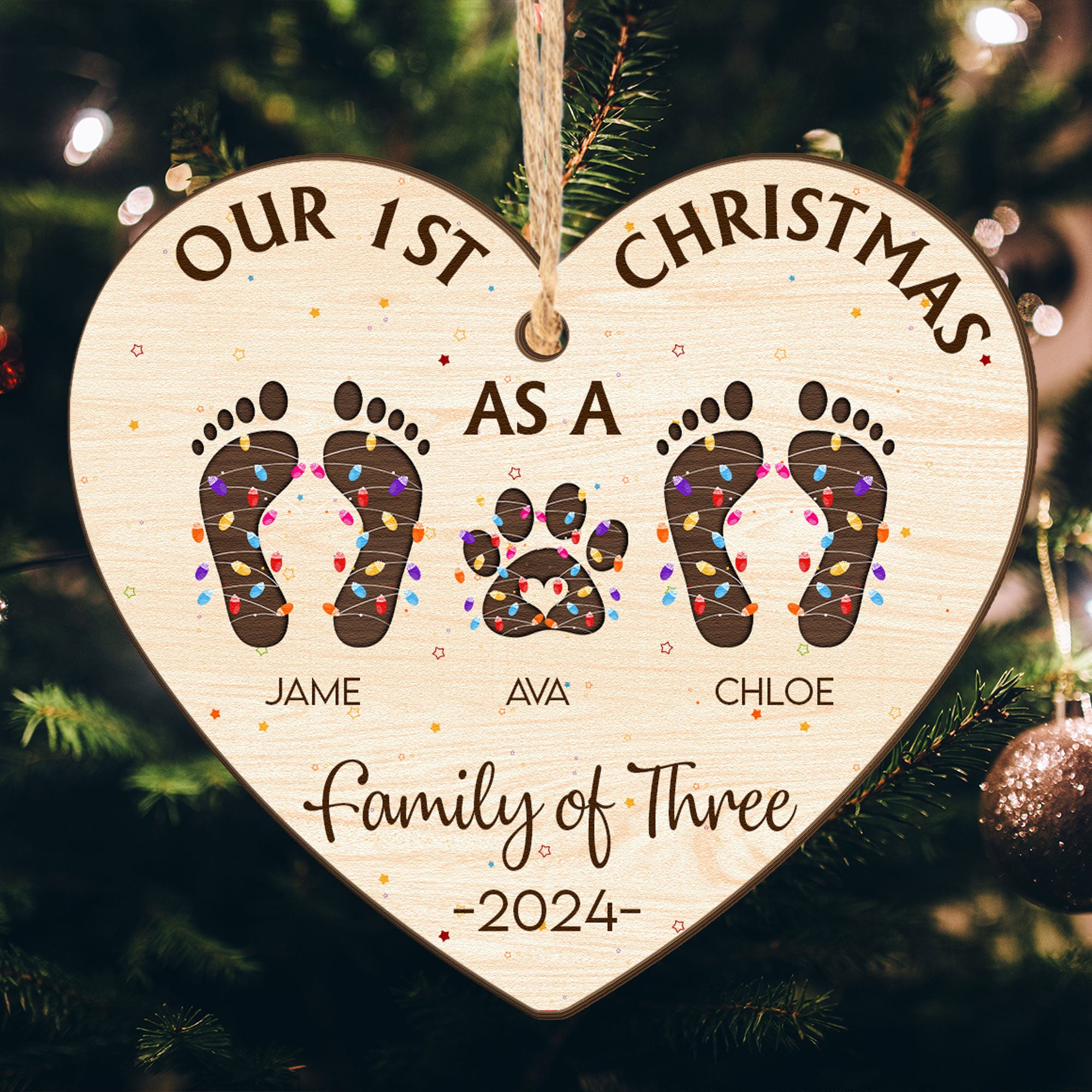 Our First Christmas As A Family Of - Personalized Wooden Ornament