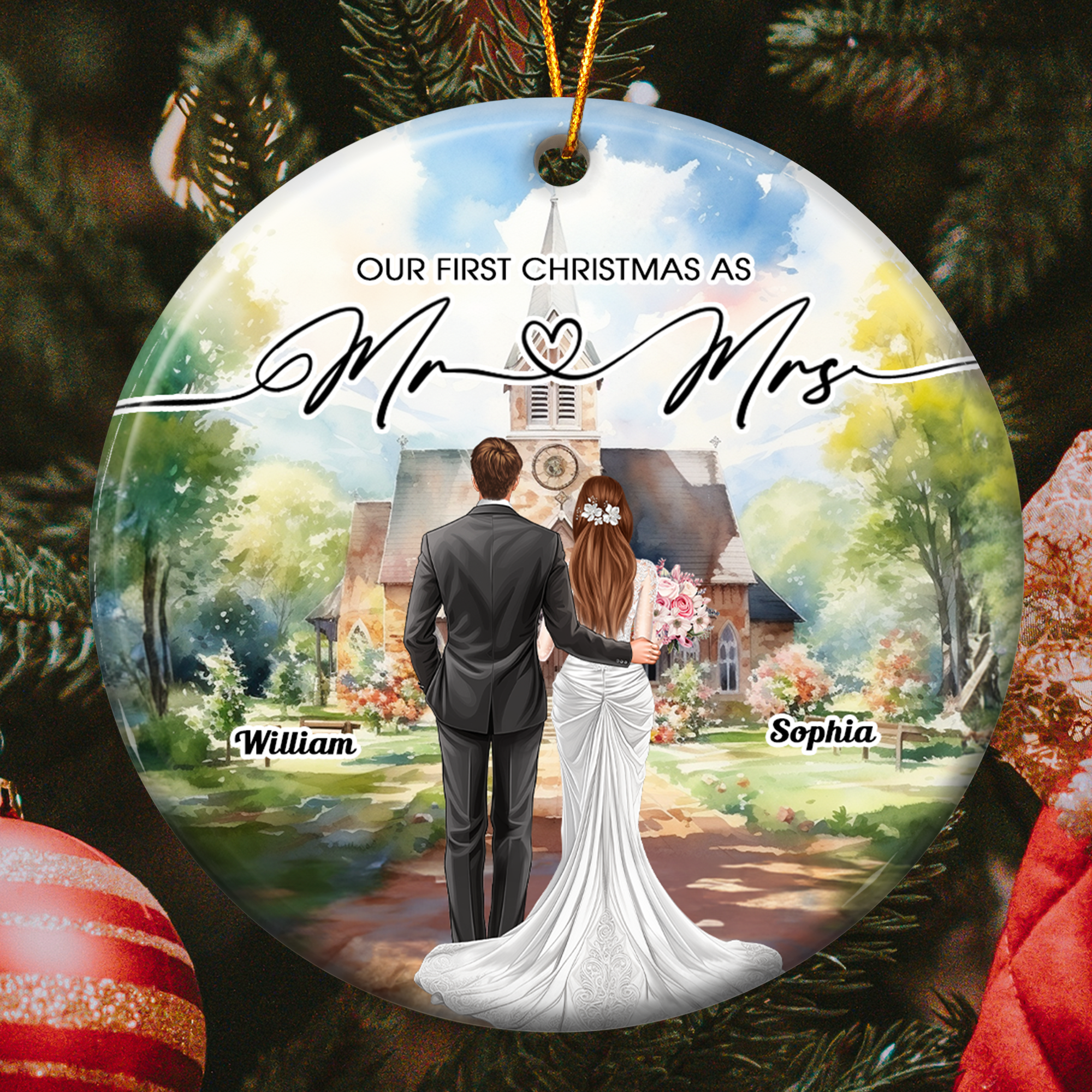 Our First Christmas As Mr Mrs - Personalized Ceramic Ornament