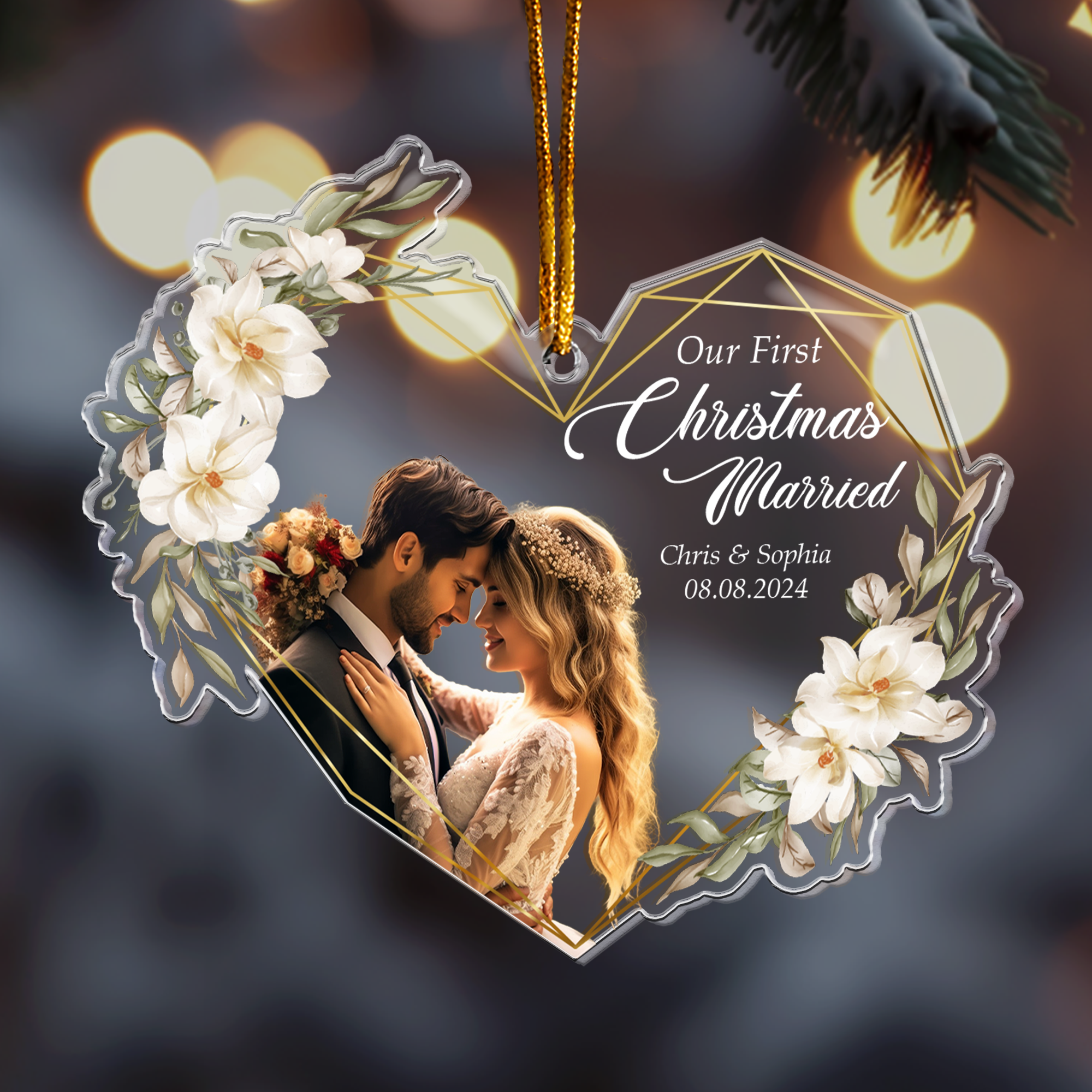 Our First Christmas Married As Mr & Mrs - 1st Xmas Together - Personalized Acrylic Photo Ornament