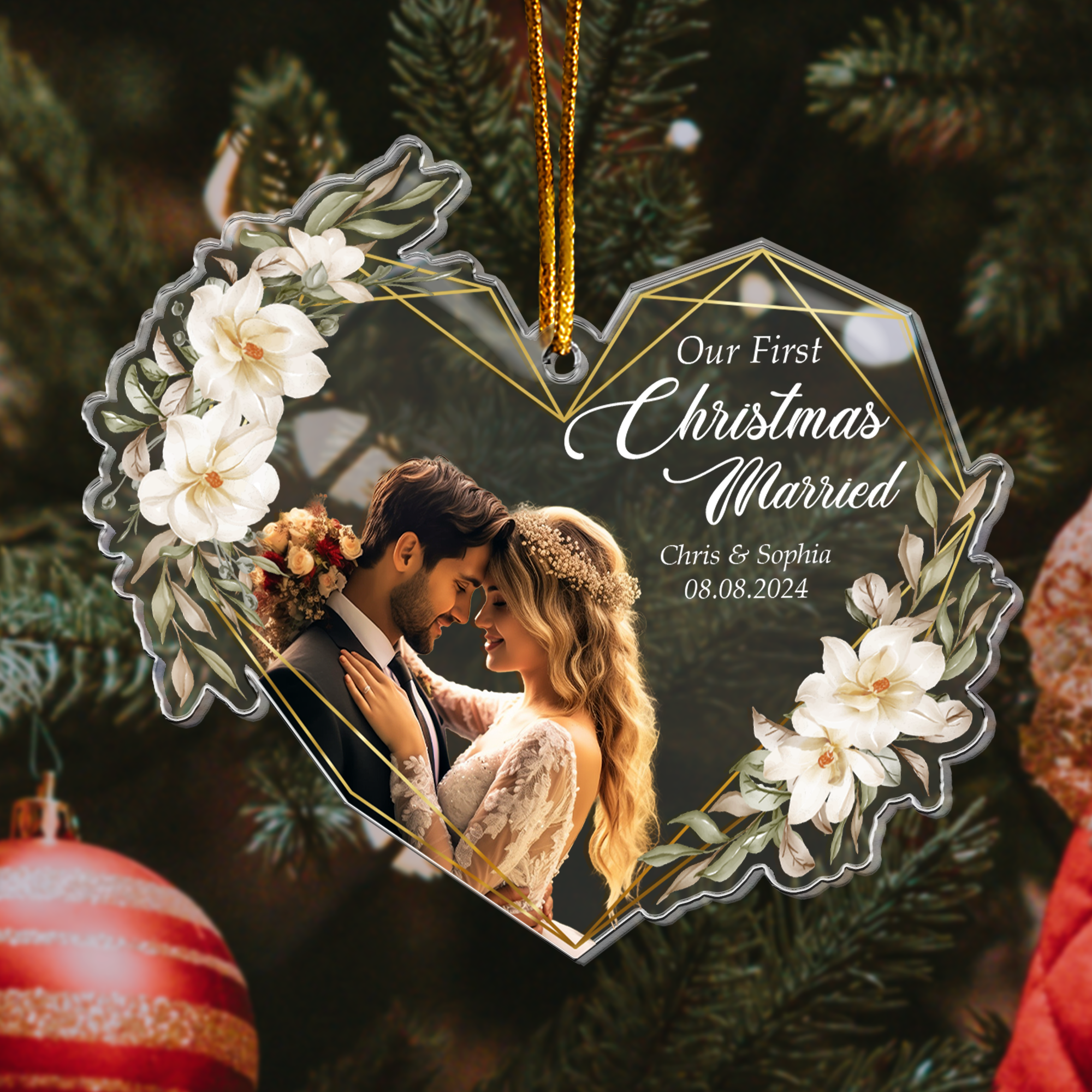 Our First Christmas Married As Mr & Mrs - 1st Xmas Together - Personalized Acrylic Photo Ornament