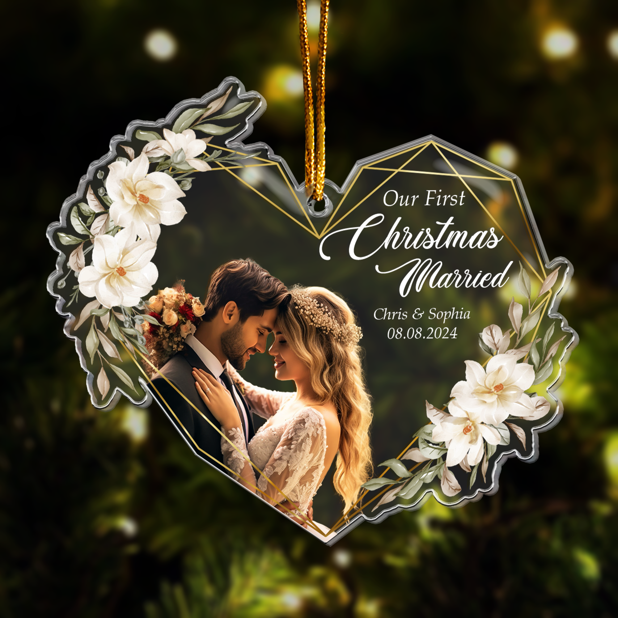 Our First Christmas Married As Mr & Mrs - 1st Xmas Together - Personalized Acrylic Photo Ornament